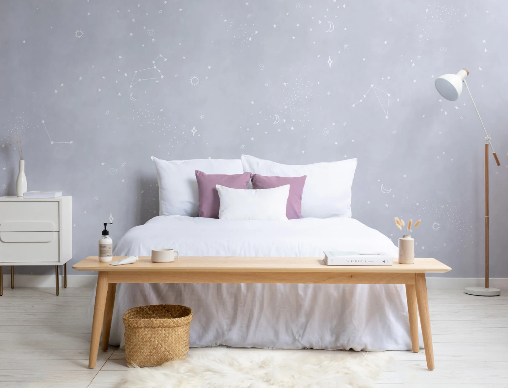 Lilac & White Zodiac Constellation Wallpaper Mural
