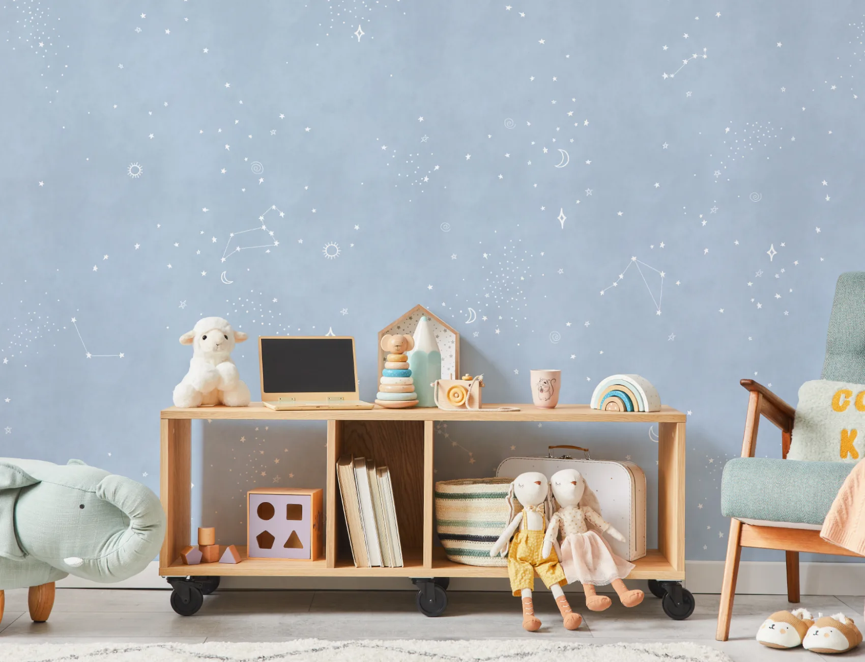 Blue & White Zodiac Theme Constellation Wallpaper Mural