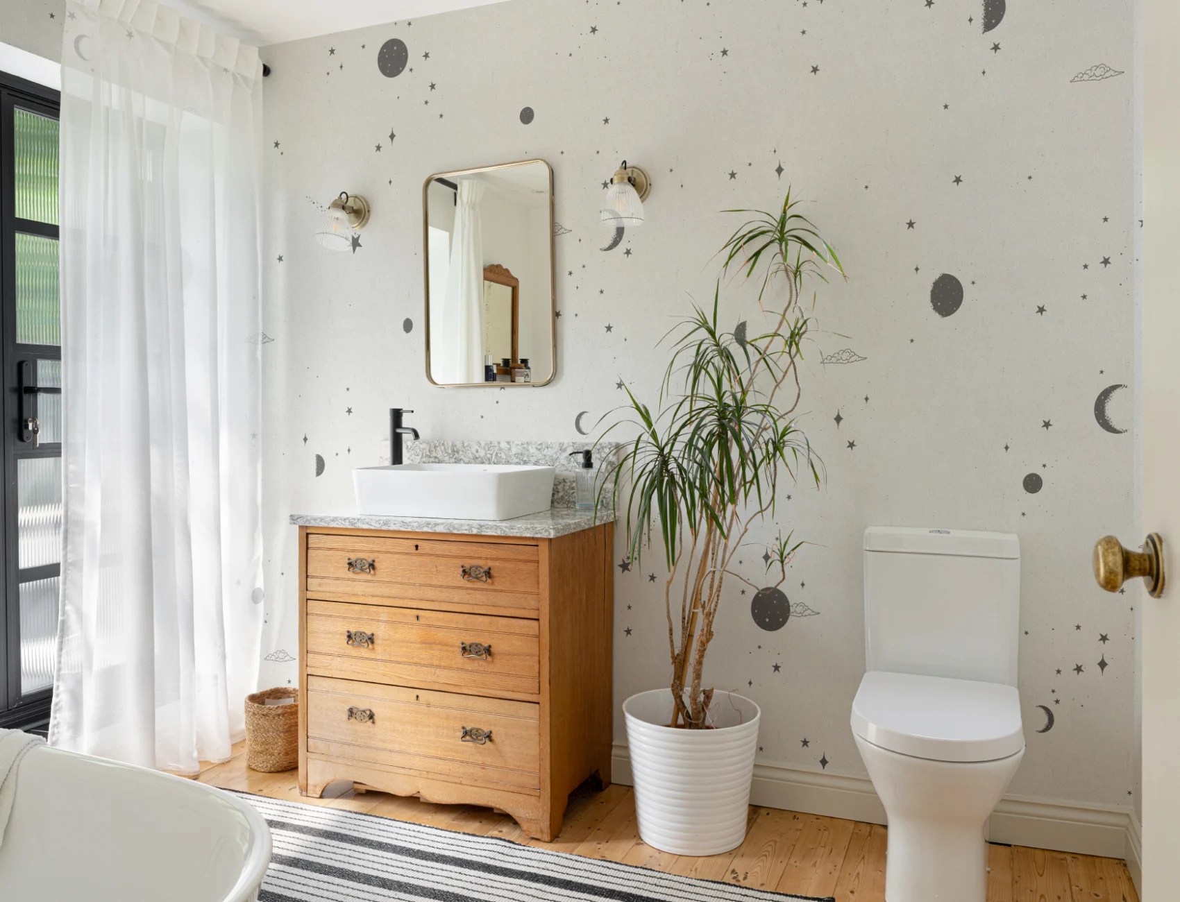Black & White Moon & Stars Wallpaper Mural