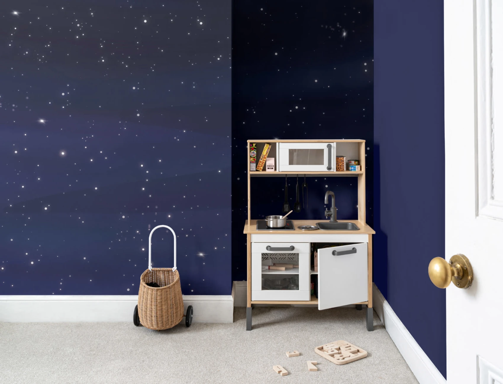 Dark Blue Night Sky Stars Wallpaper Mural