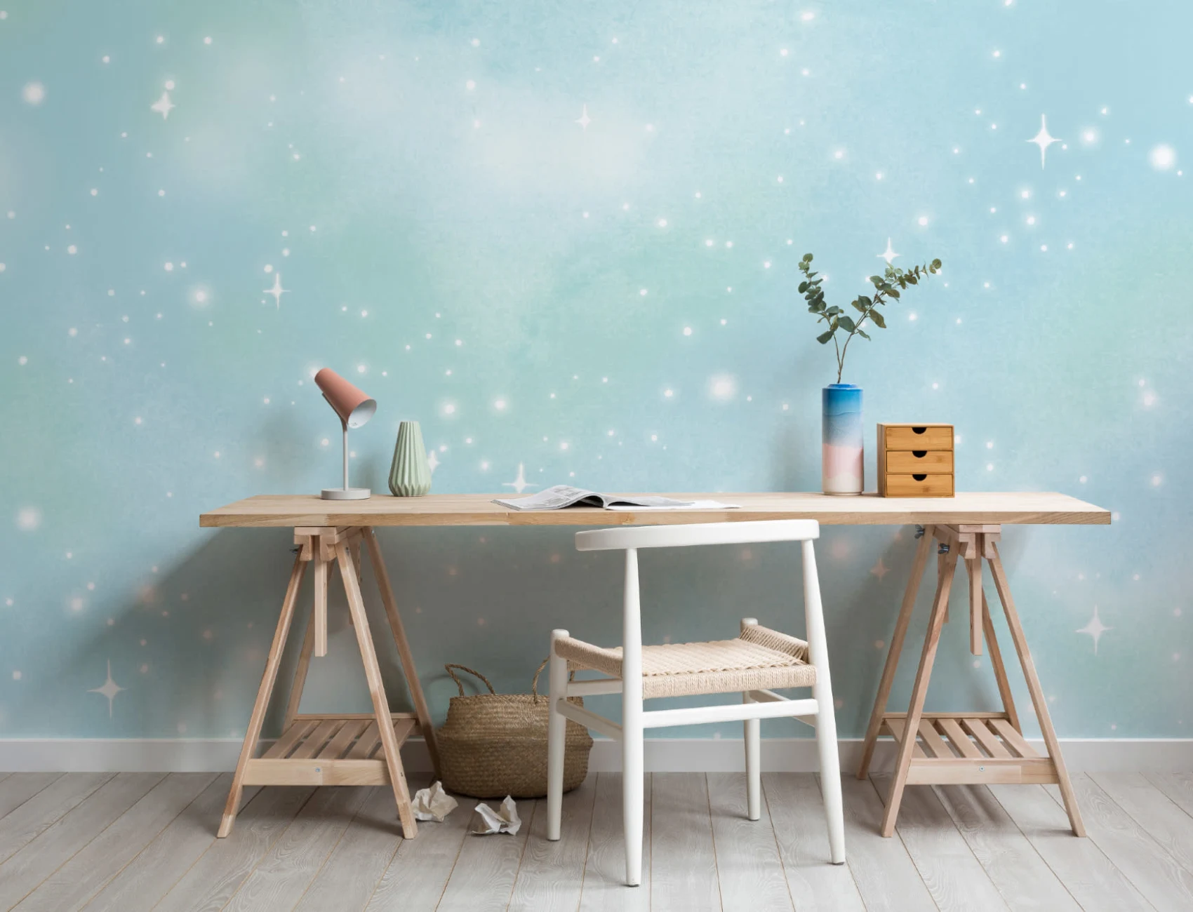 Light Blue Starry Sky Wallpaper Mural