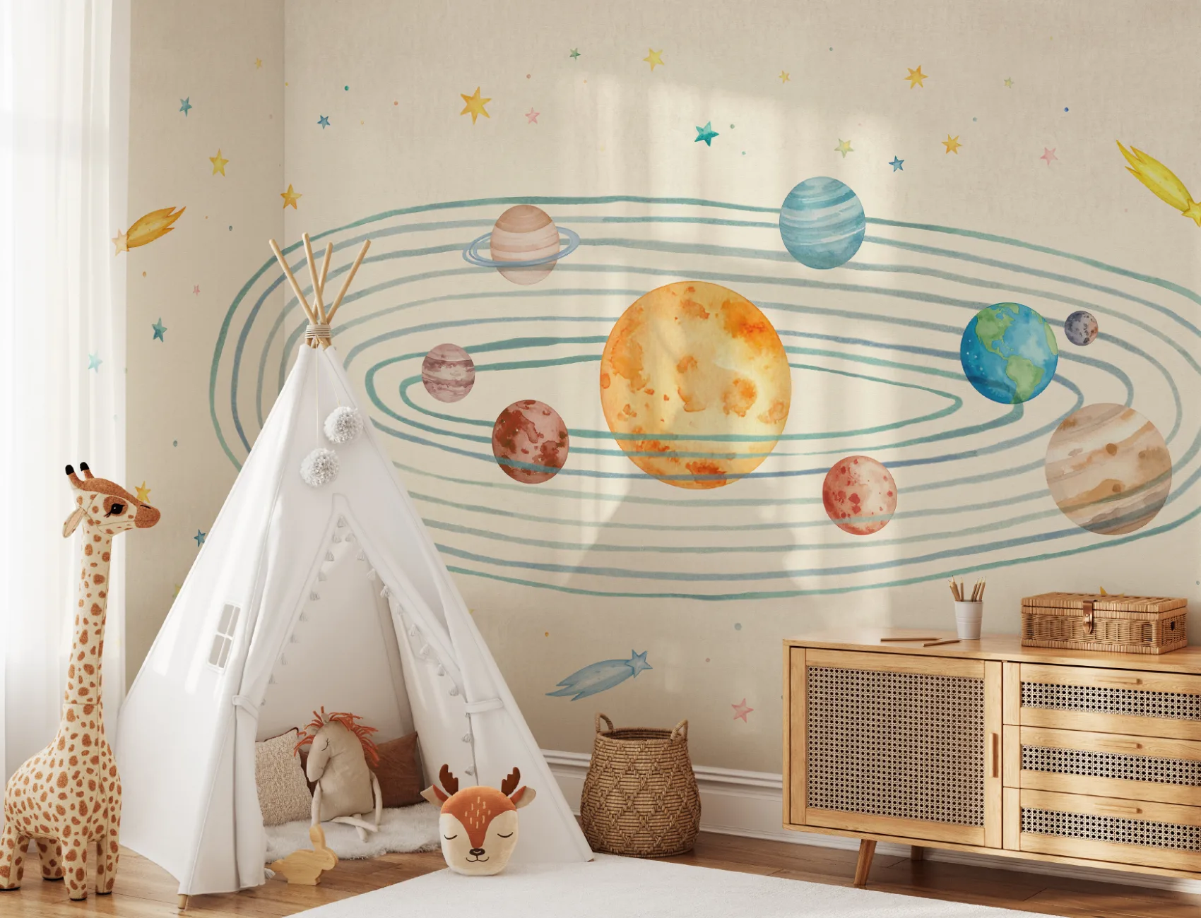 Multicolor Galactic Space Adventure Kids' Mural
