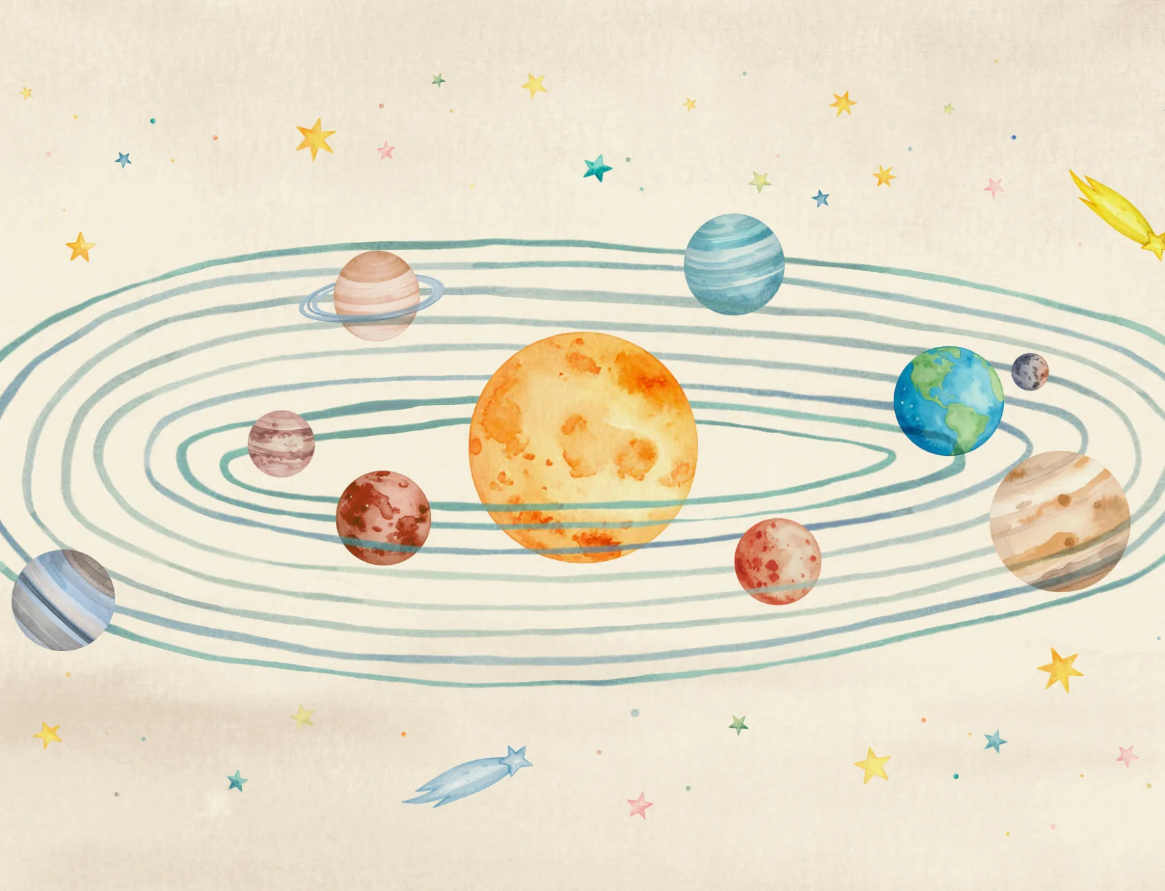 Multicolor Galactic Space Adventure Kids' Mural
