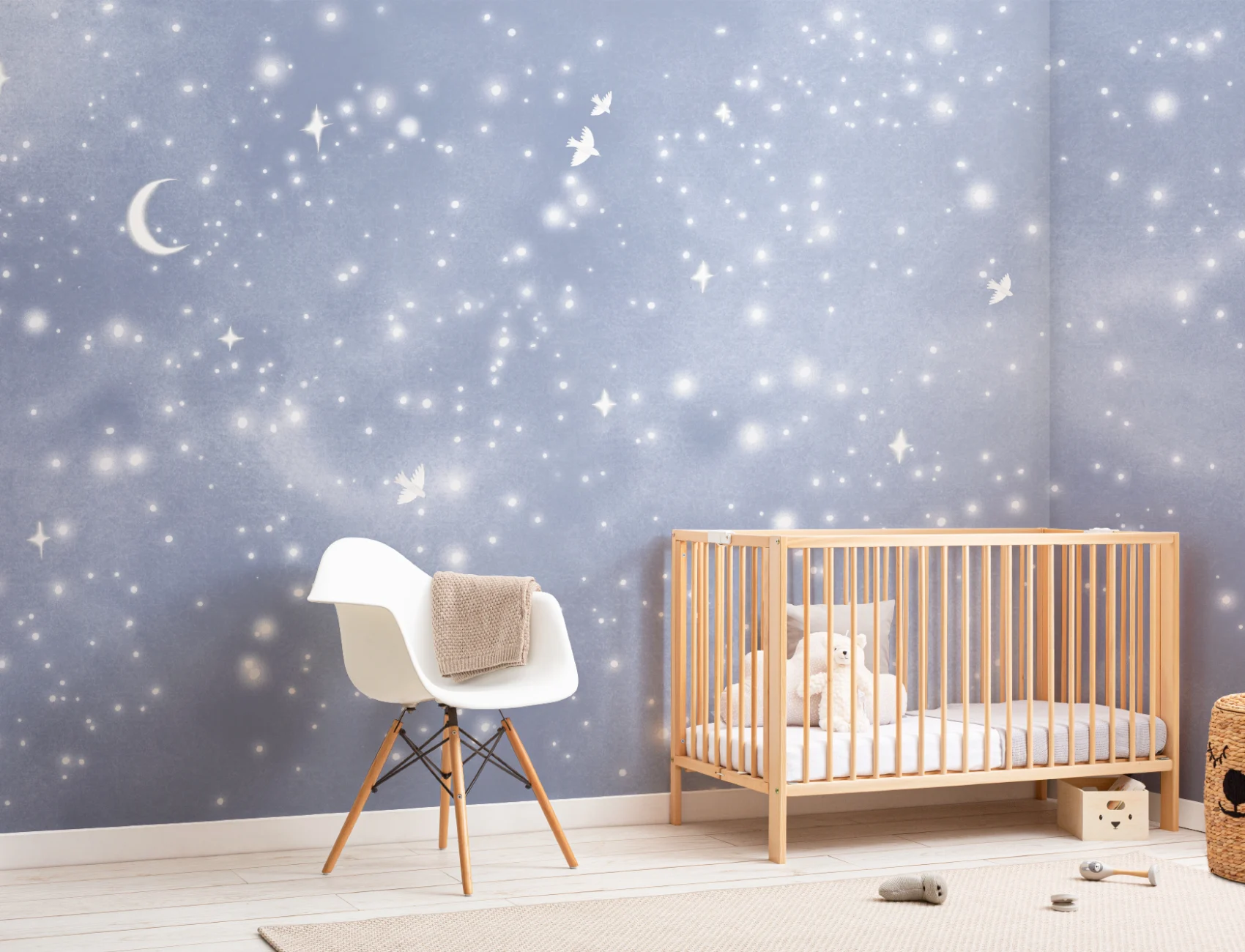 Blaue Aquarell-Galaxie- und Tauben Fototapete