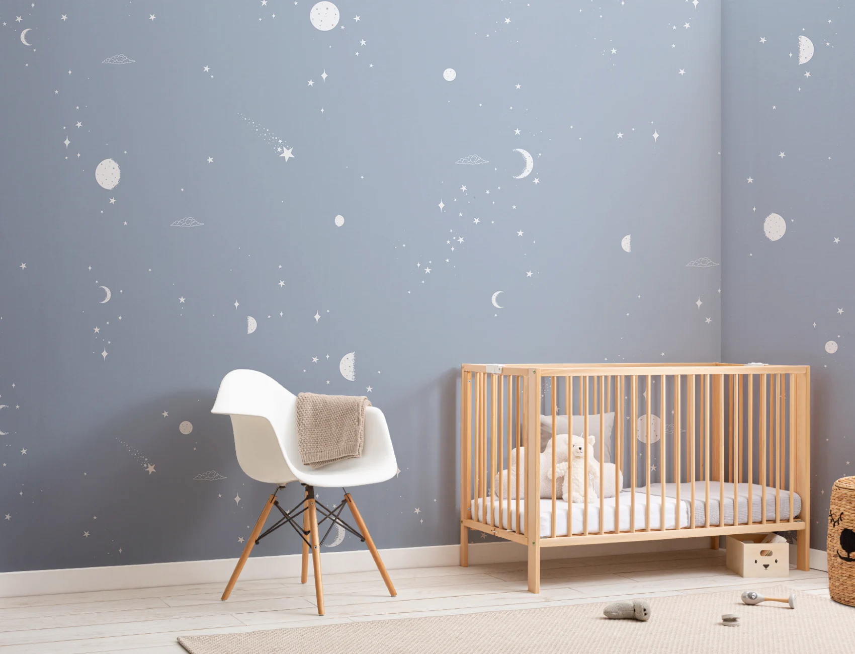 Blue & White Moon & Stars Mural