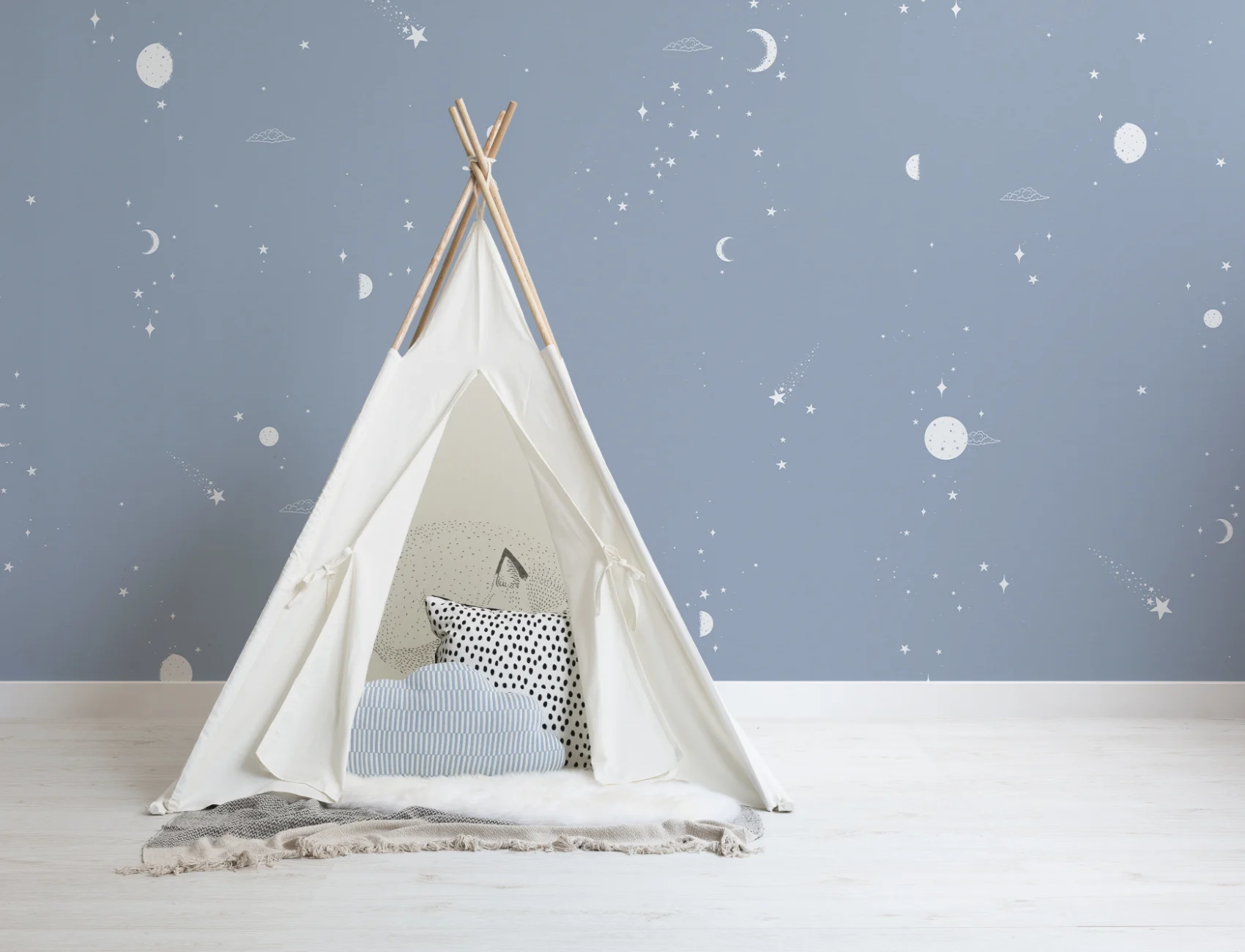 Blue & White Moon & Stars Mural