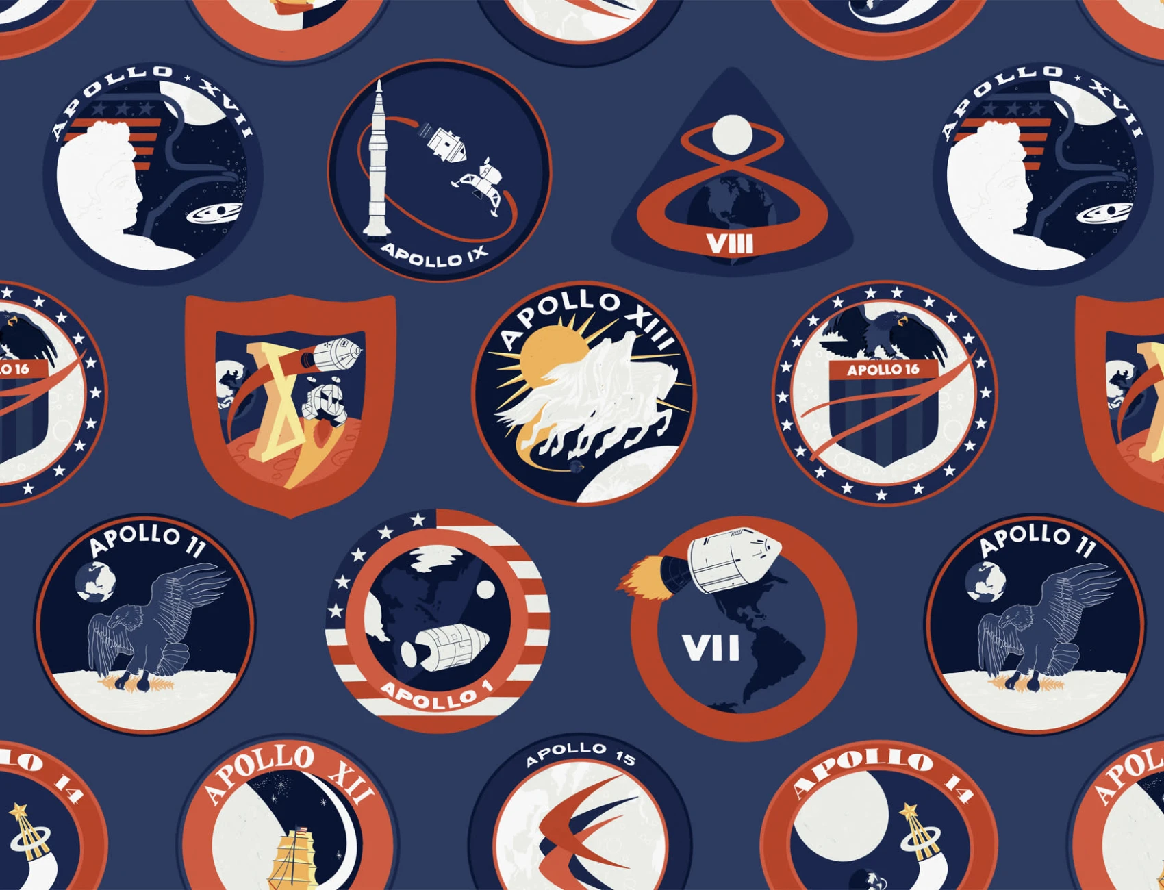 Blue Nasa Badges Space Themed Pattern Wallpaper Mural