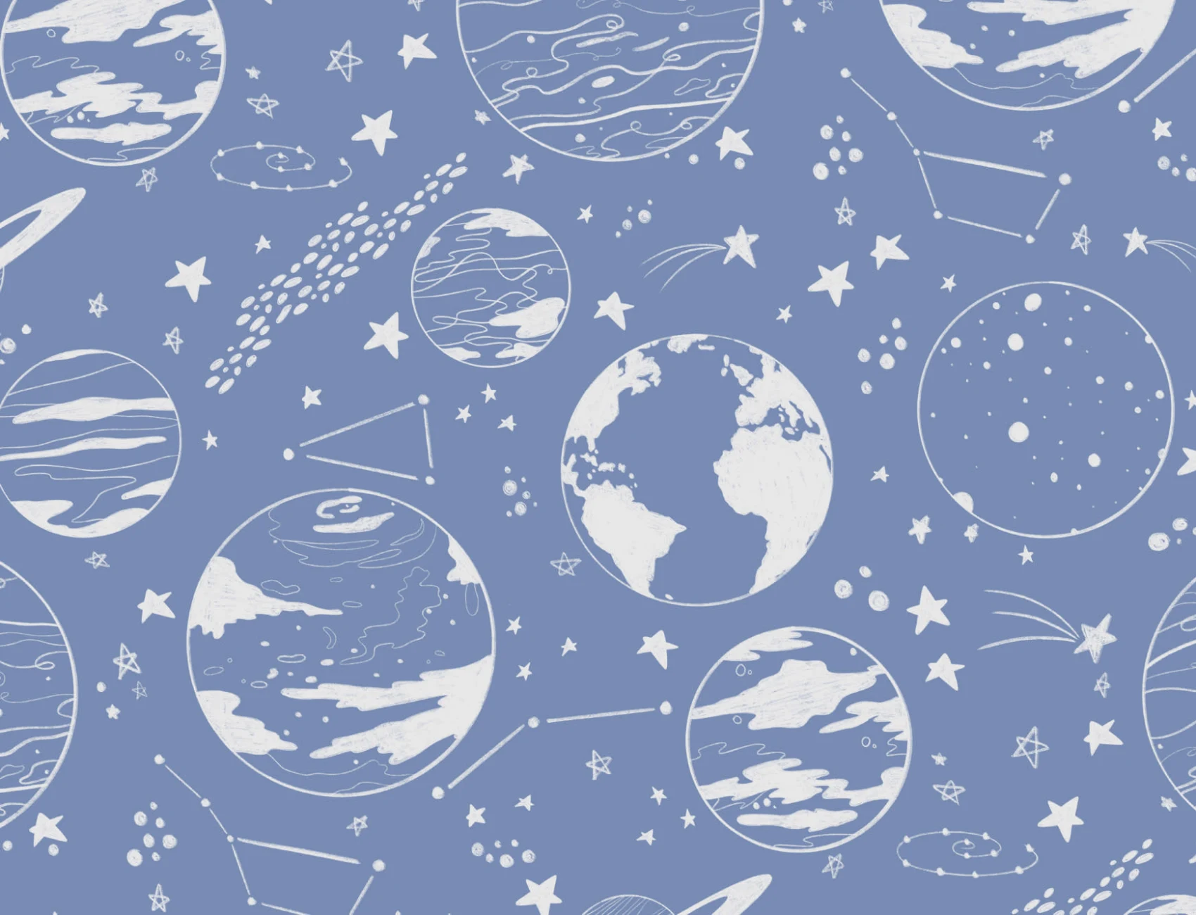 Mural de Papel de Parede com Padrão Ilustrado de Planetas e Estrelas Azuis