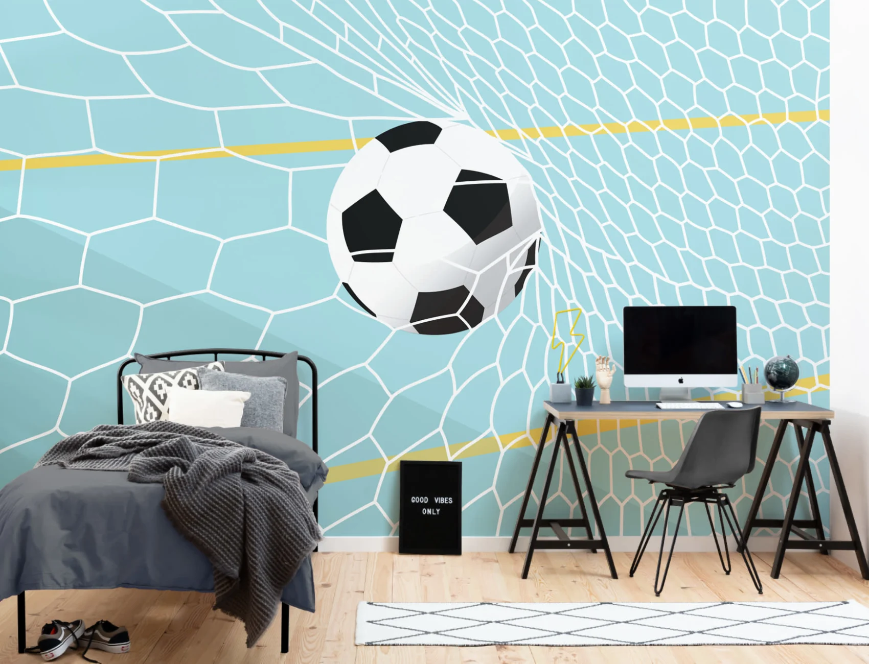 Blue Football Net Wallpaper Mural