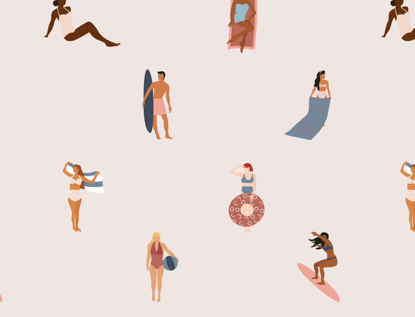 Cream Beach Life Seaside Repeat Pattern Wallpaper