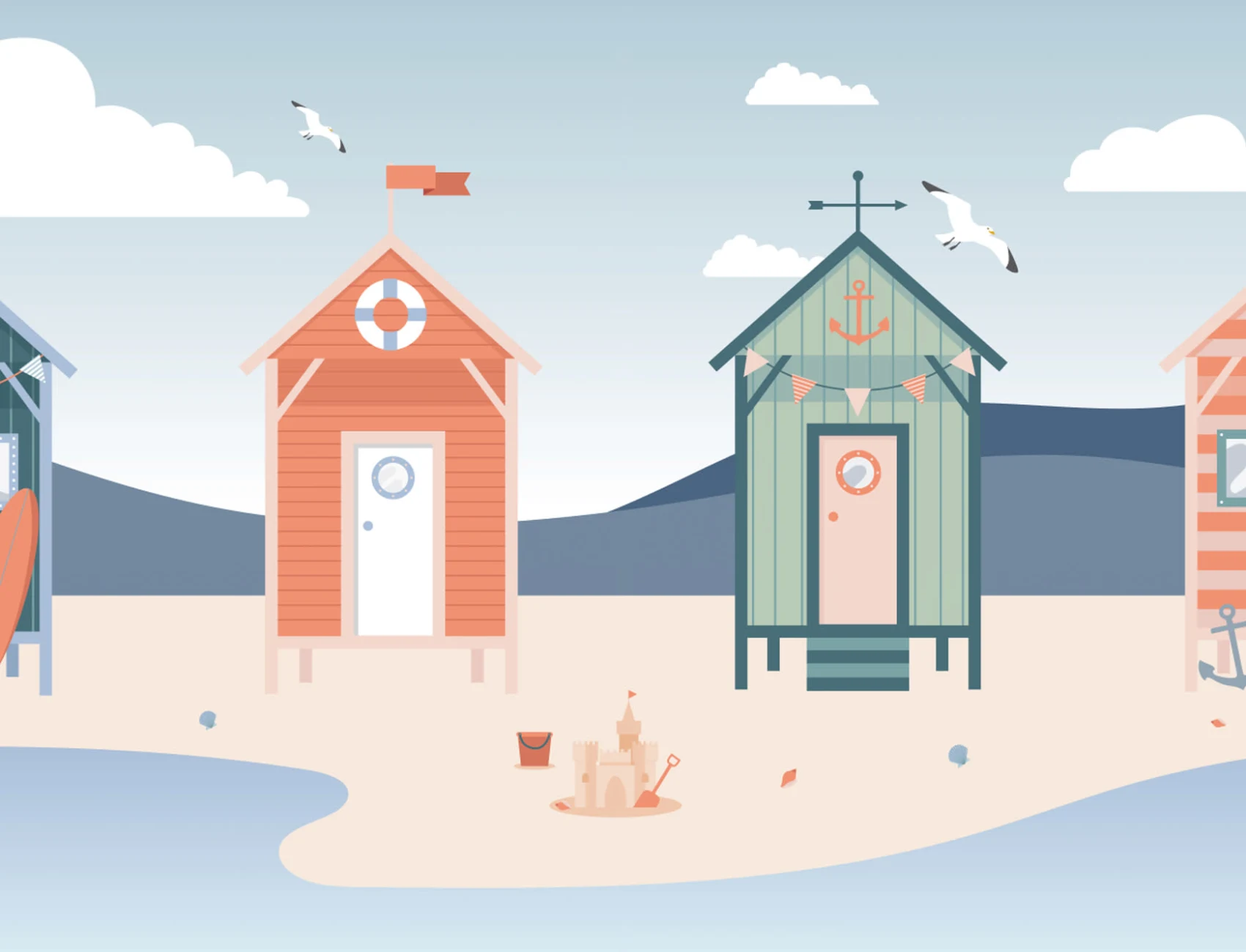 Beach Hut Seaside Wallpaper Mural