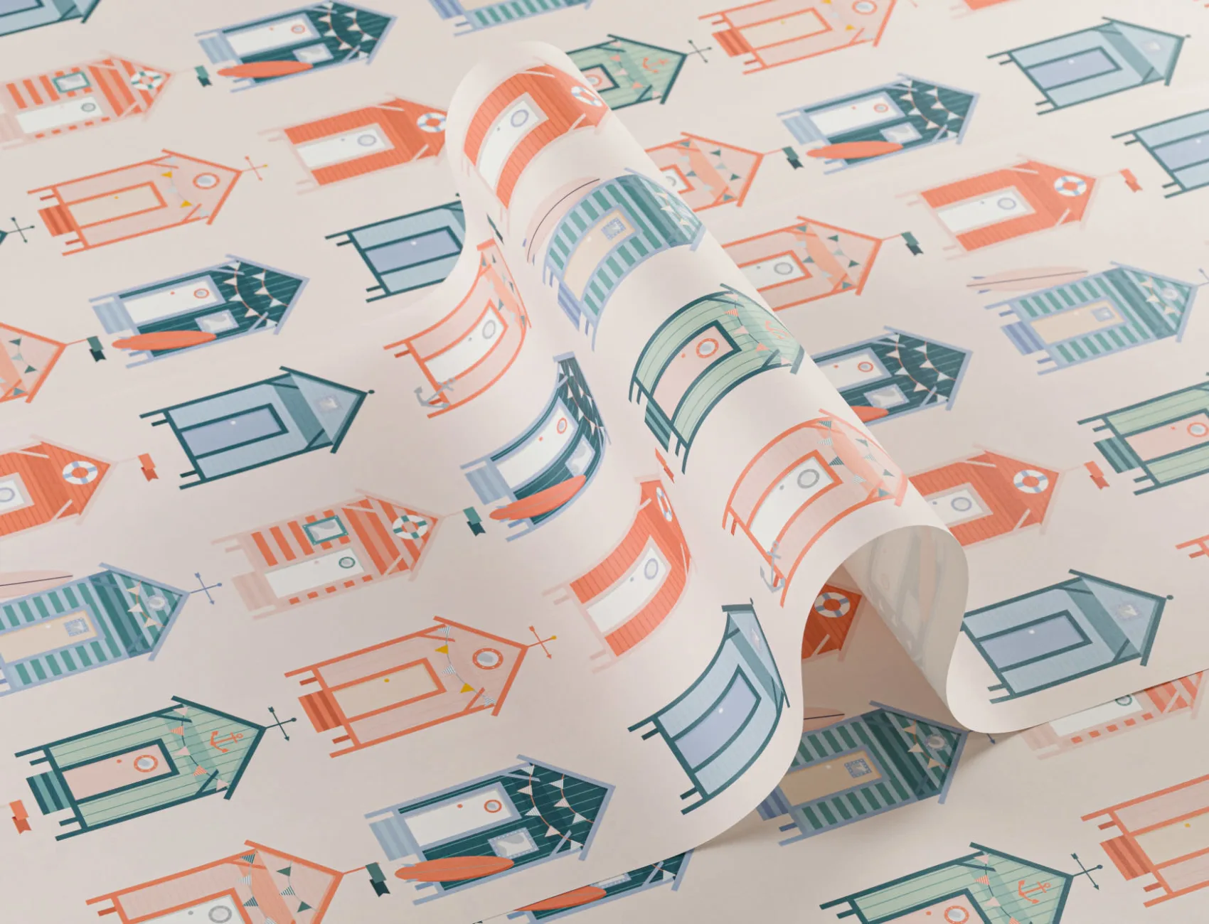 Beach Hut Pattern Seaside Repeat Pattern Wallpaper