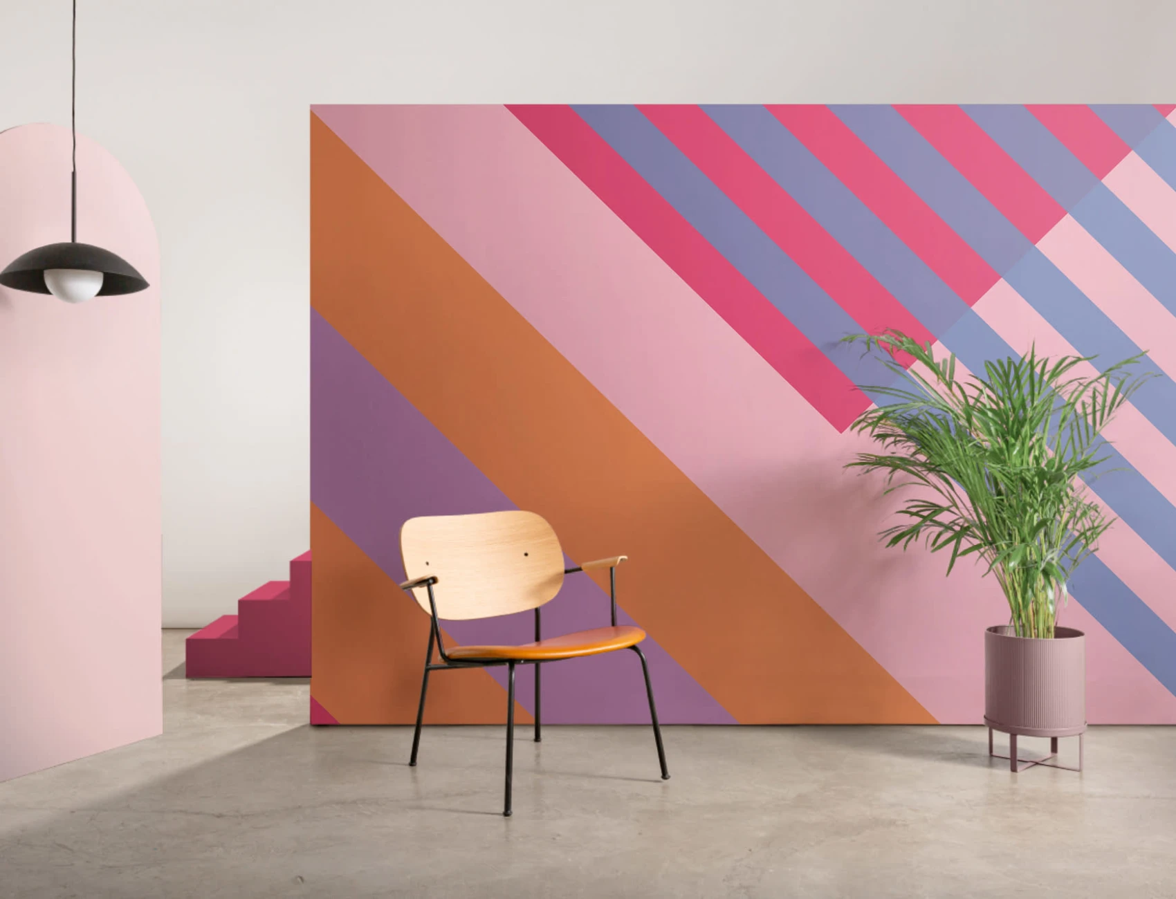Mural Papel Pintado Moderno con Rayas Rosa y Naranja