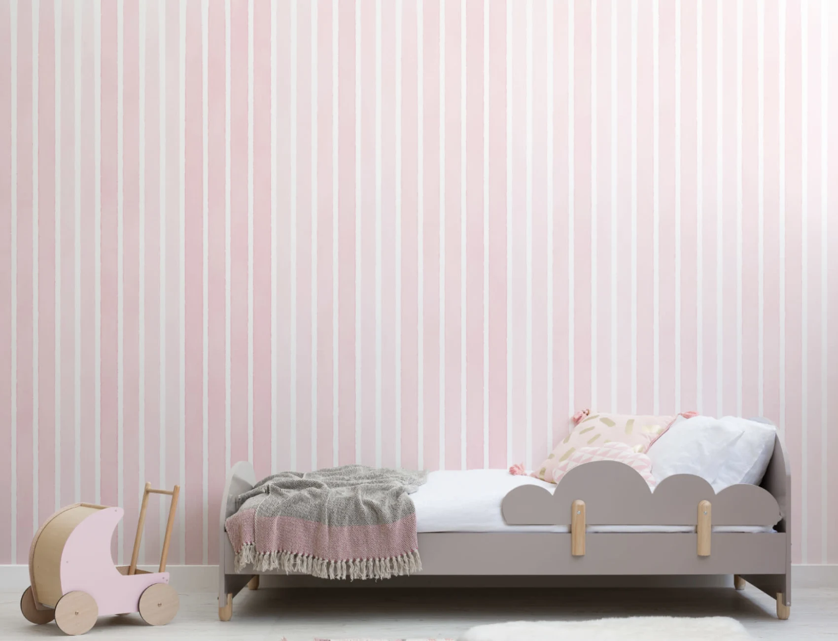 Pale Pink Watercolour Striped Wallpaper Mural
