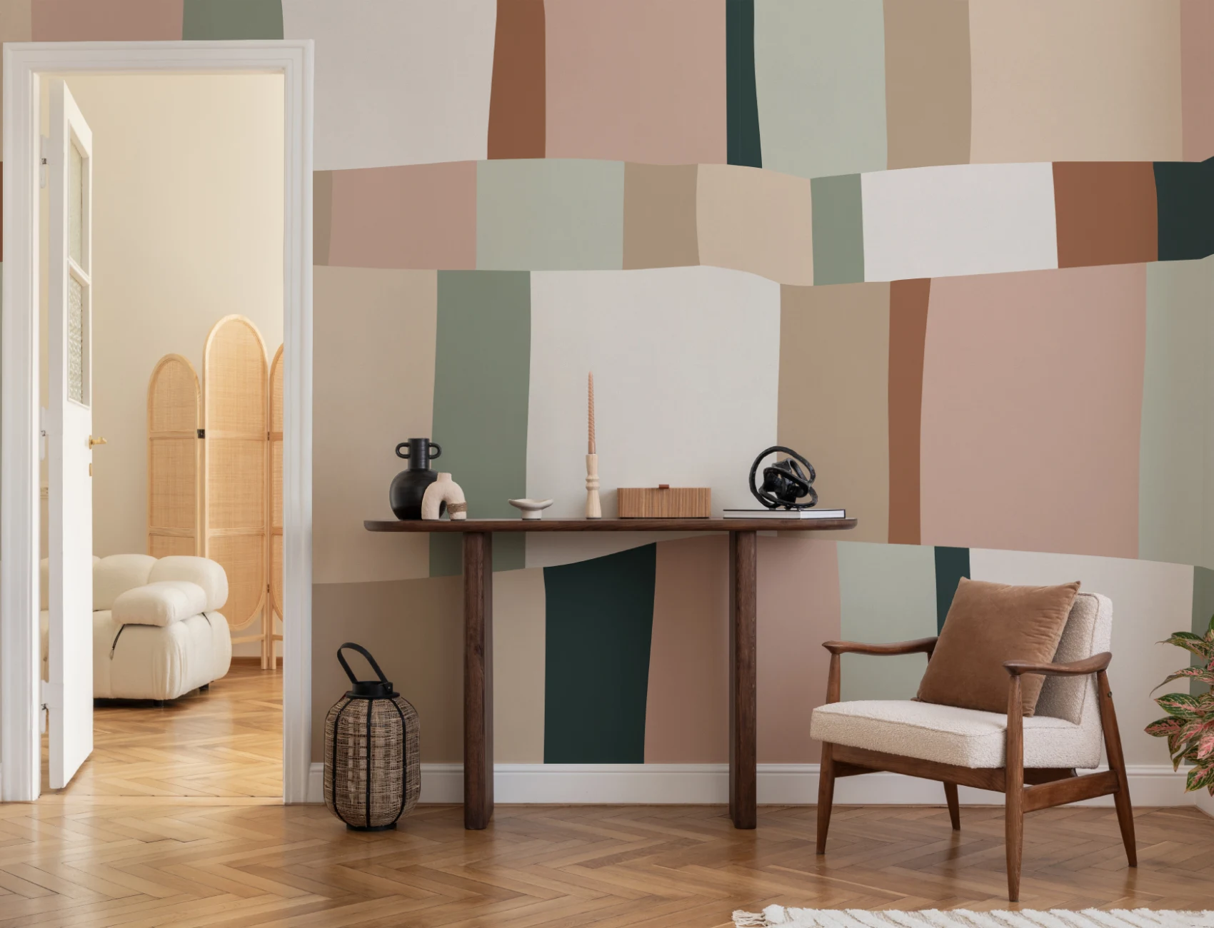 Pastel Colour Block Stripes Wallpaper Mural