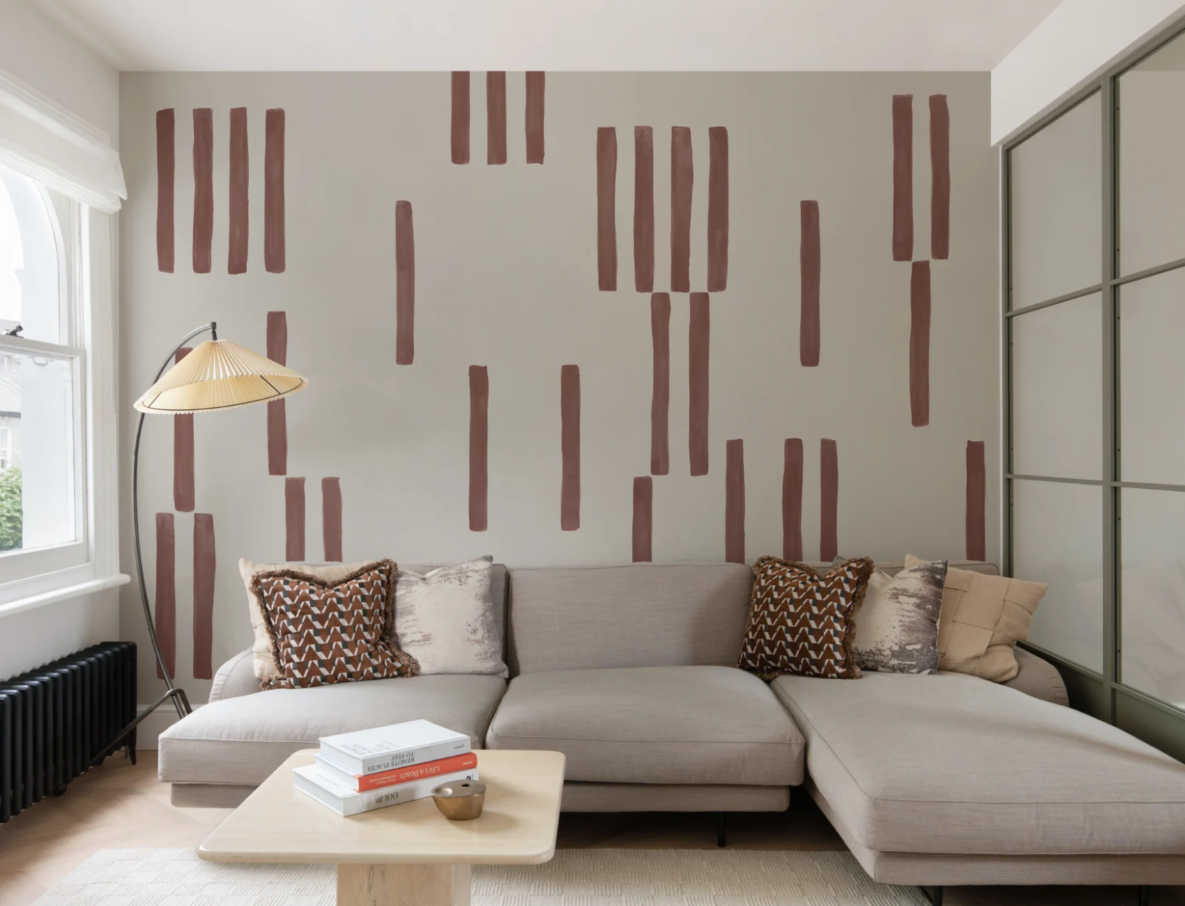 Hand Painted Line Geometric Mural in Terracotta