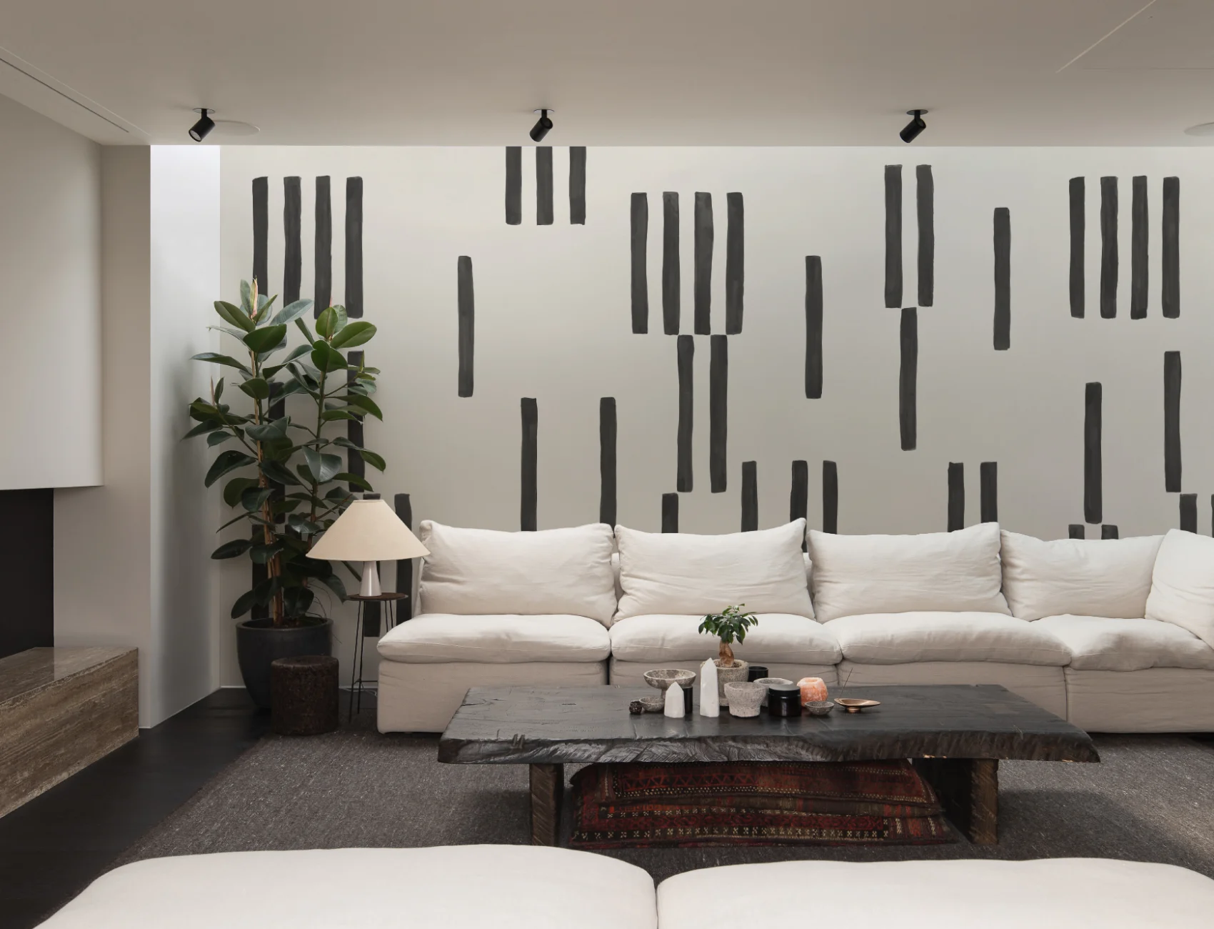 Hand Painted Line Geometric Mural in Black and White