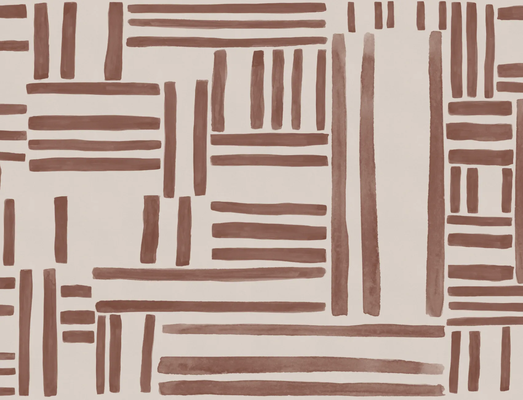 Hand-Painted Geometric Grid Stripe Mural in Terracotta