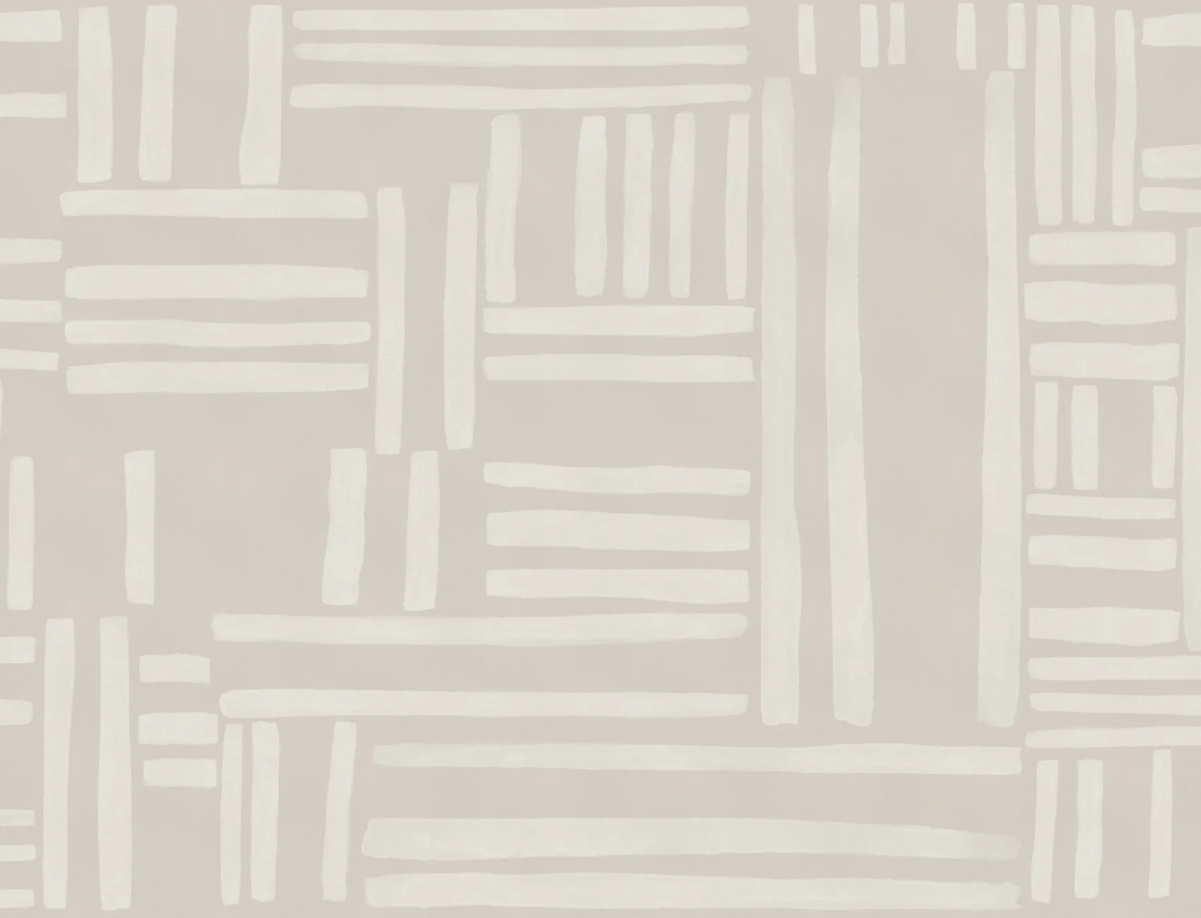 Handgeschilderde muurschildering met geometrische rasterstrepen in beige