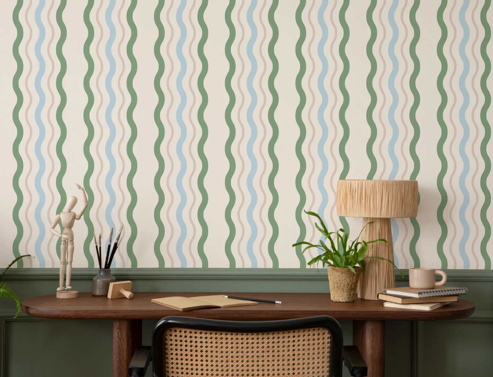 Wavy Ric Rac Striped Wallpaper