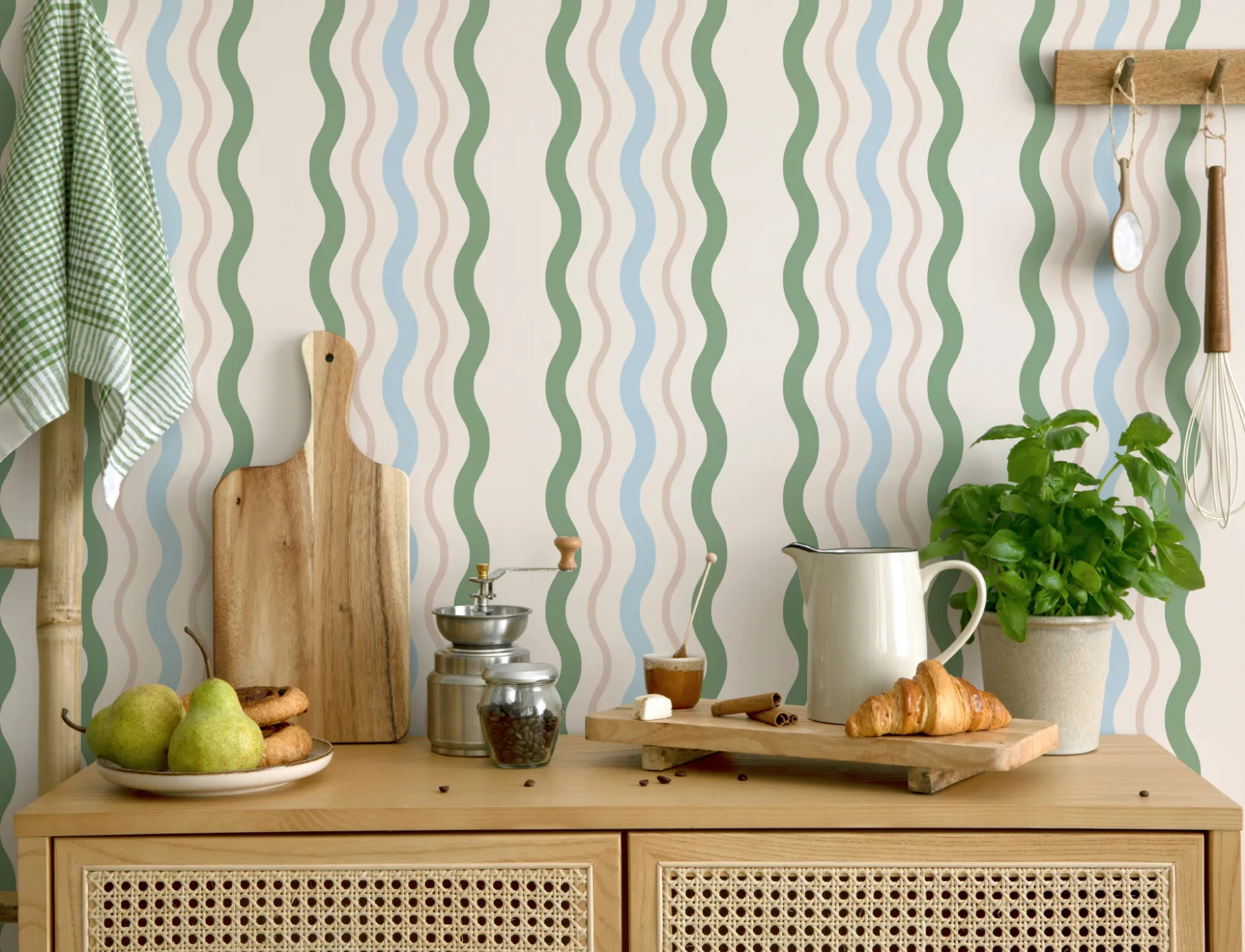 Wavy Ric Rac Striped Wallpaper