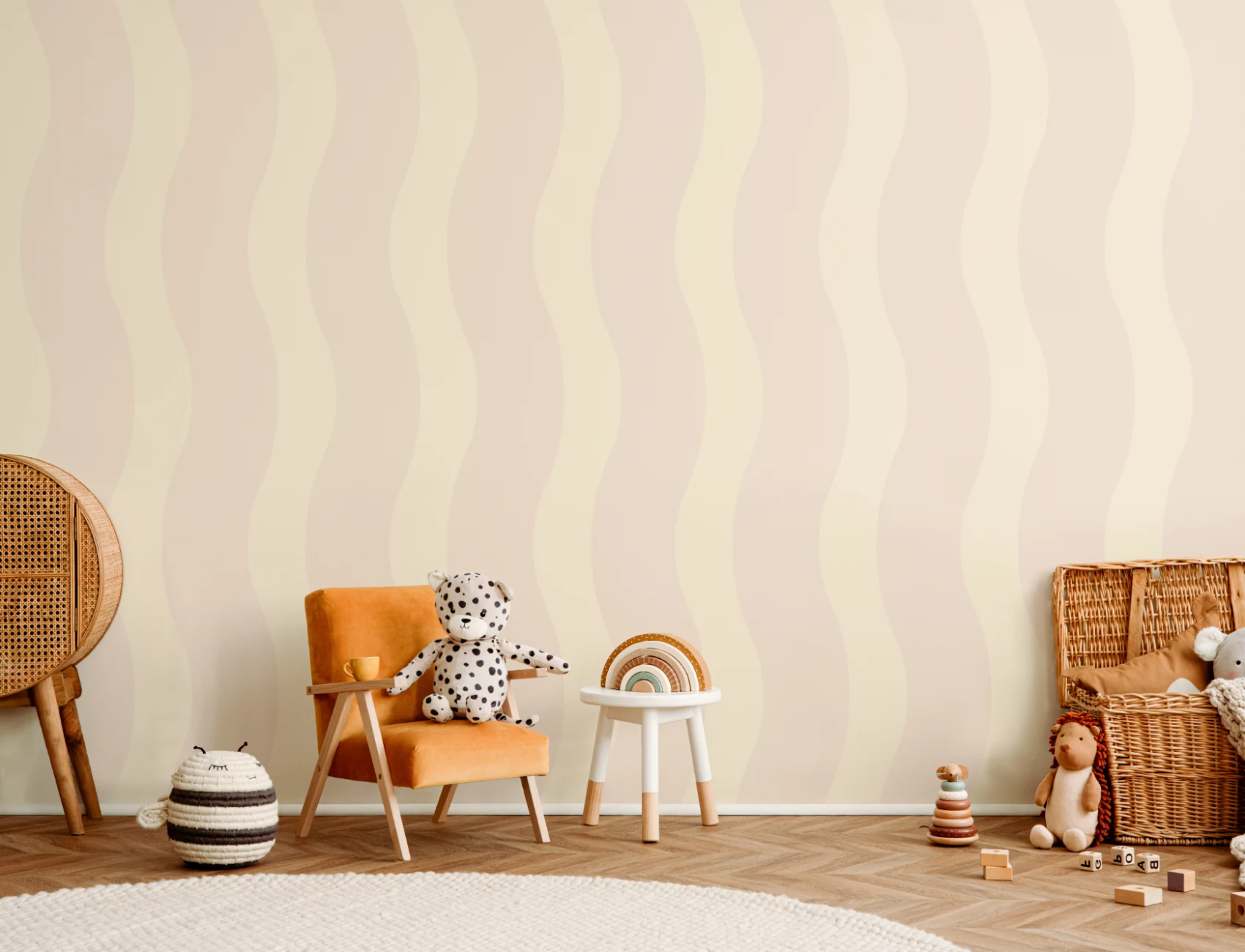 Wavy Neutral Stripes Repeat Pattern Wallpaper