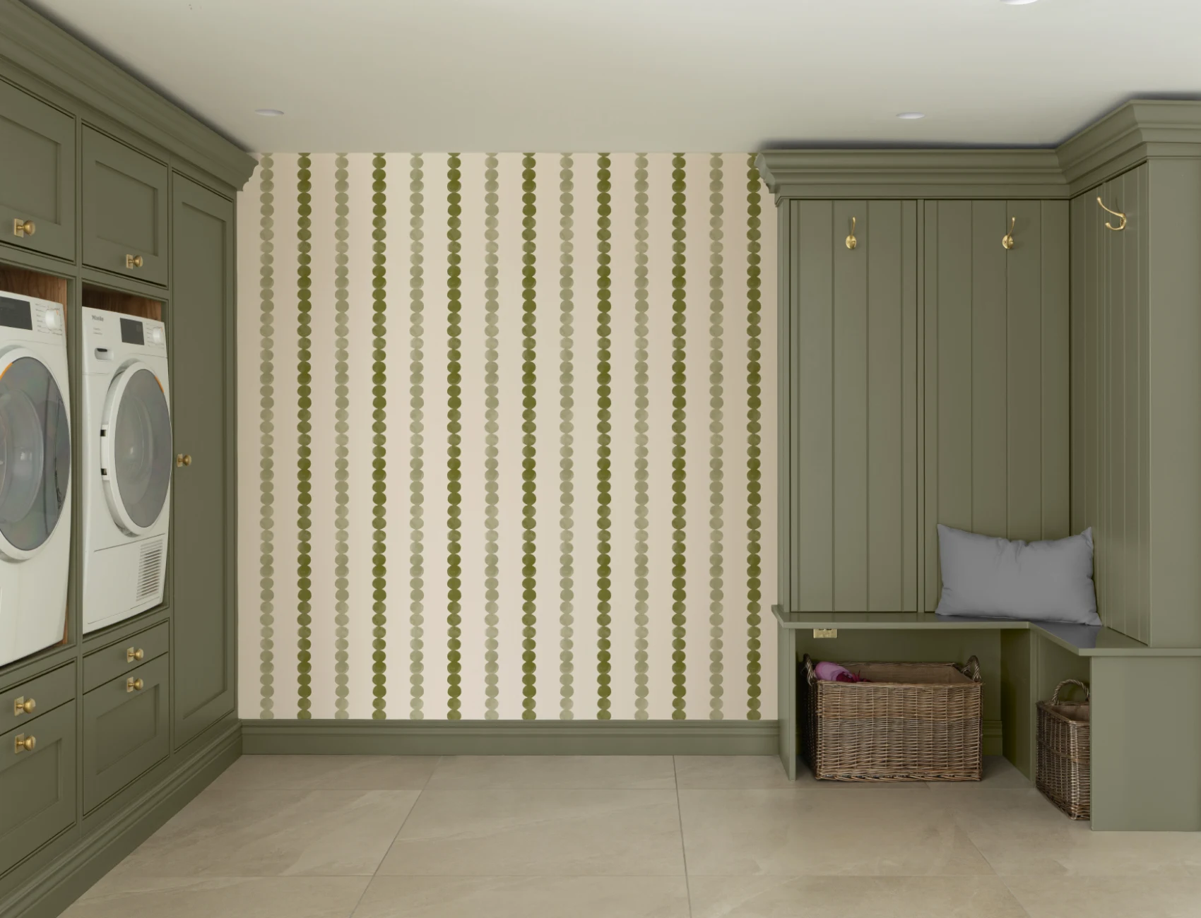 Green Retro Striped Pattern Wallpaper Mural