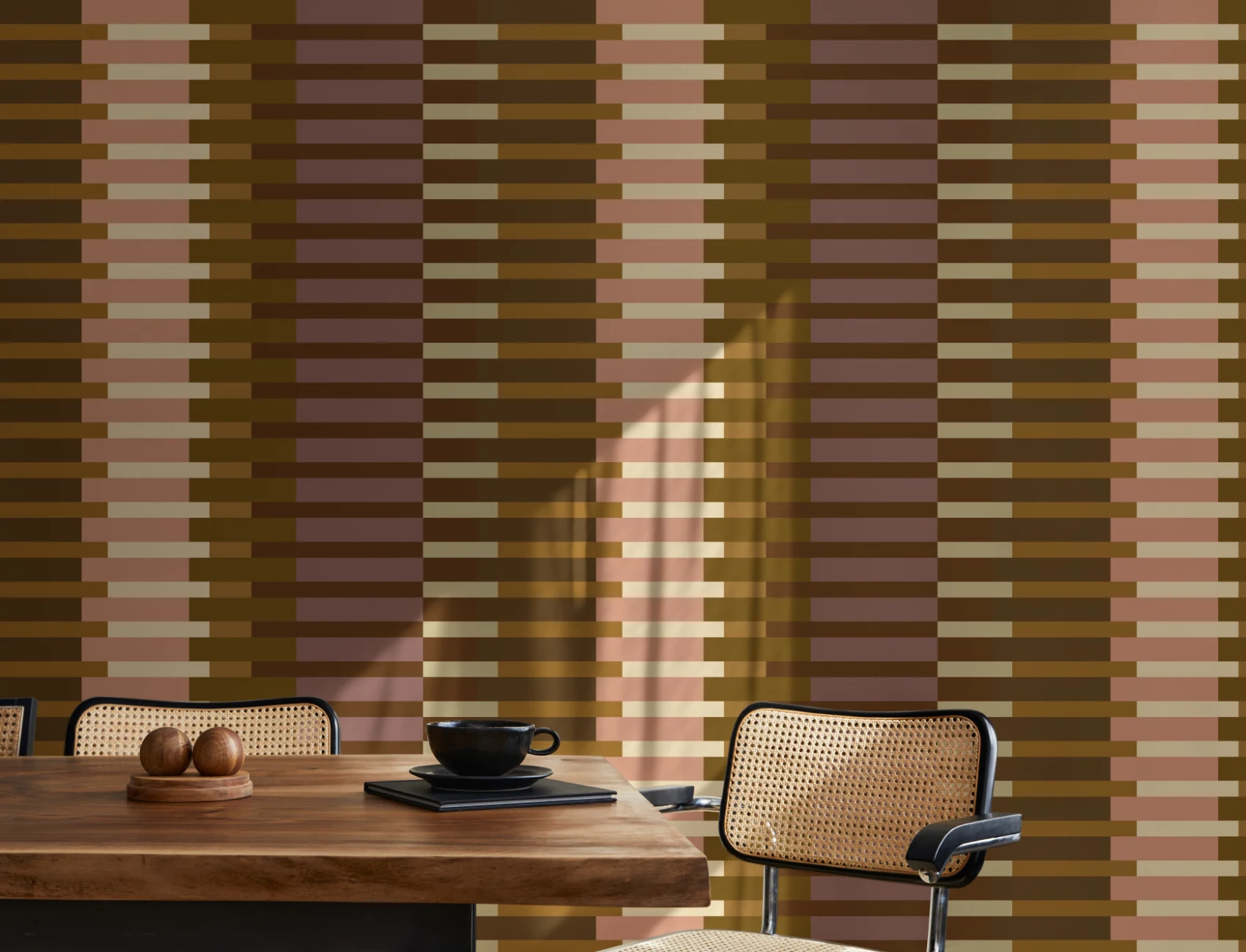Cálido mural retro geométrico multicolor con rayas