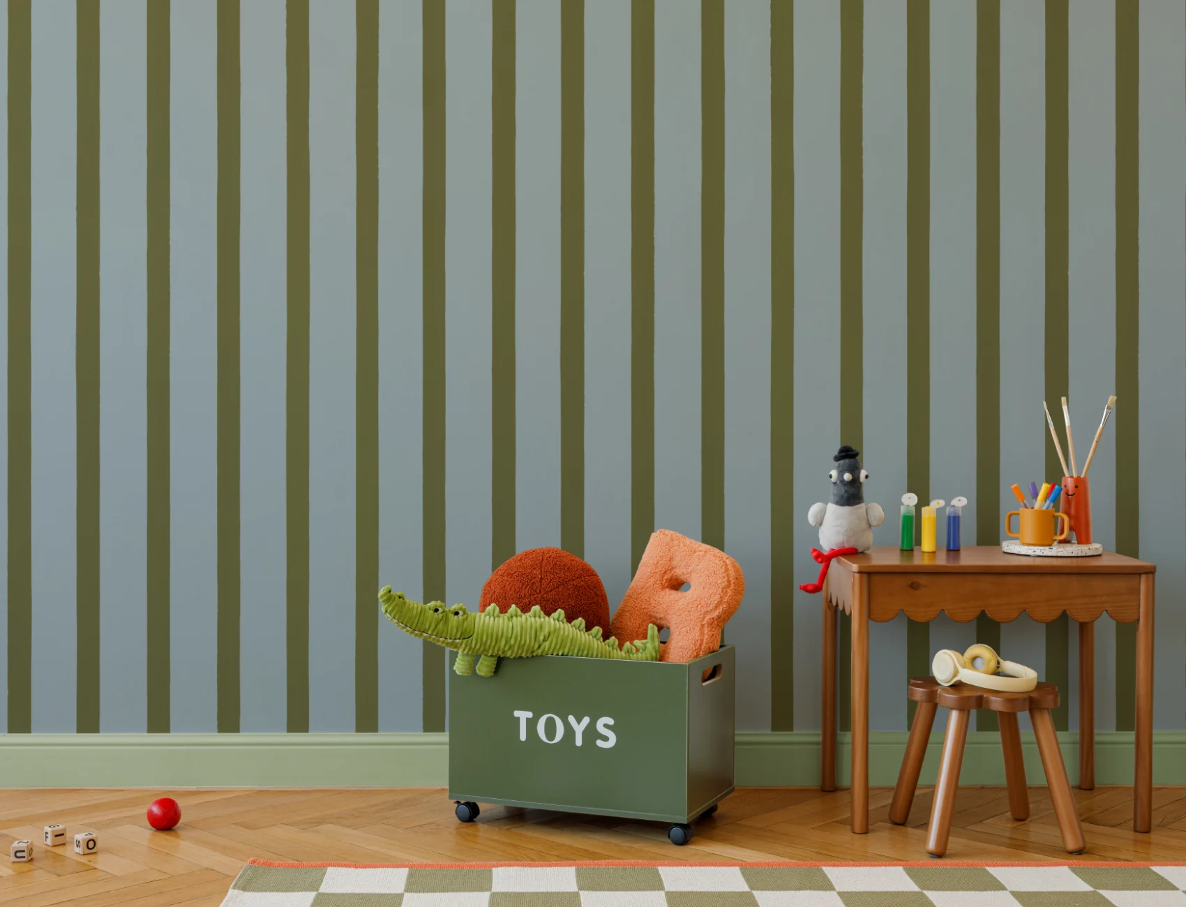 Blue And Green Striped Minimalist Pattern Wall Mural