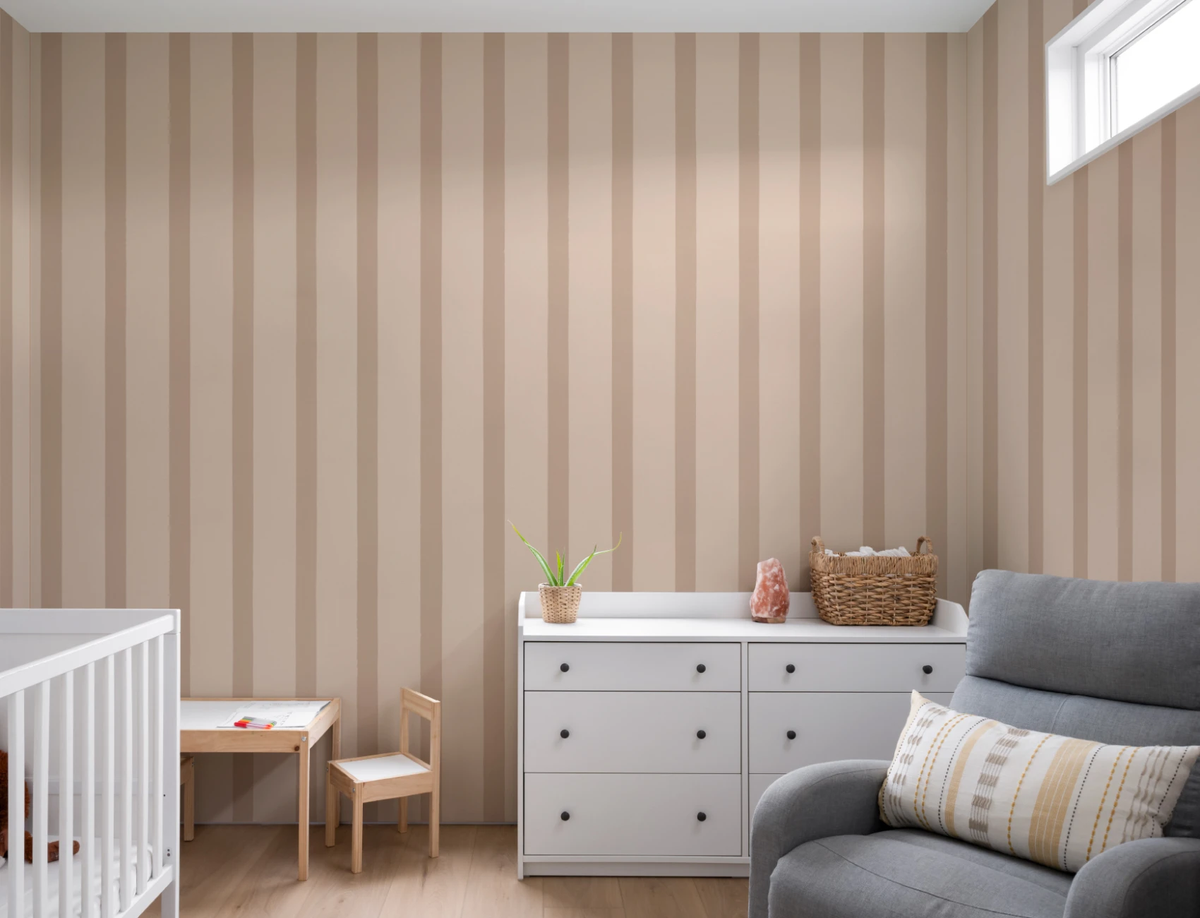 Beige Gestreepte Hedendaagse Kalm Design Muurschildering