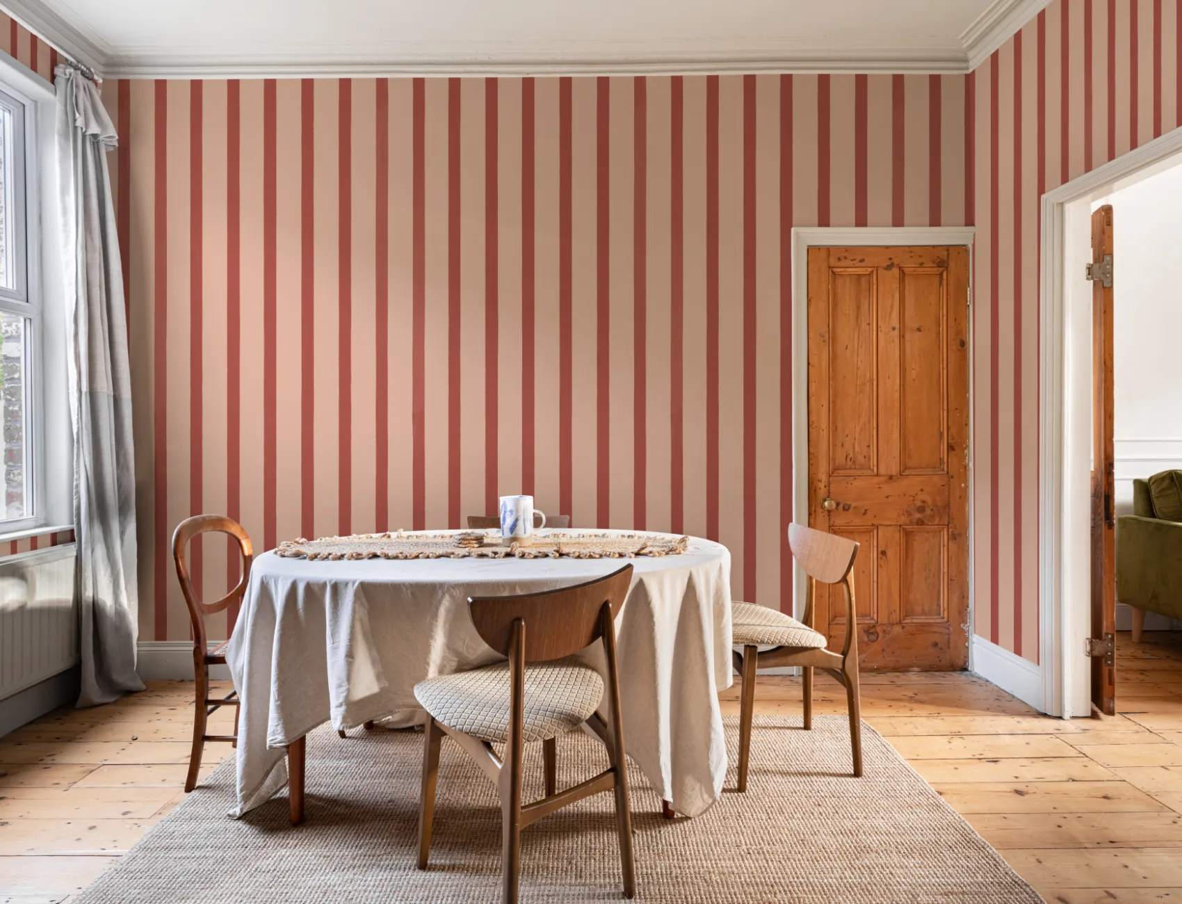 Pink And Red Striped Classic Wallpaper Feature Mural