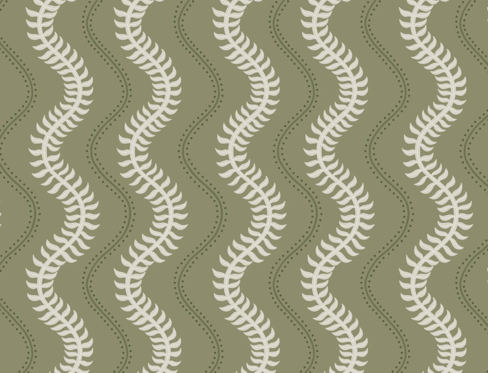 Green Fern Pattern Wall Mural Med Vågig Design