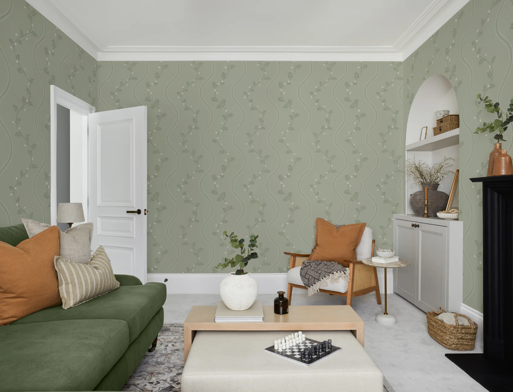 Green Vintage Floral Elegance Mural With Subtle Charm