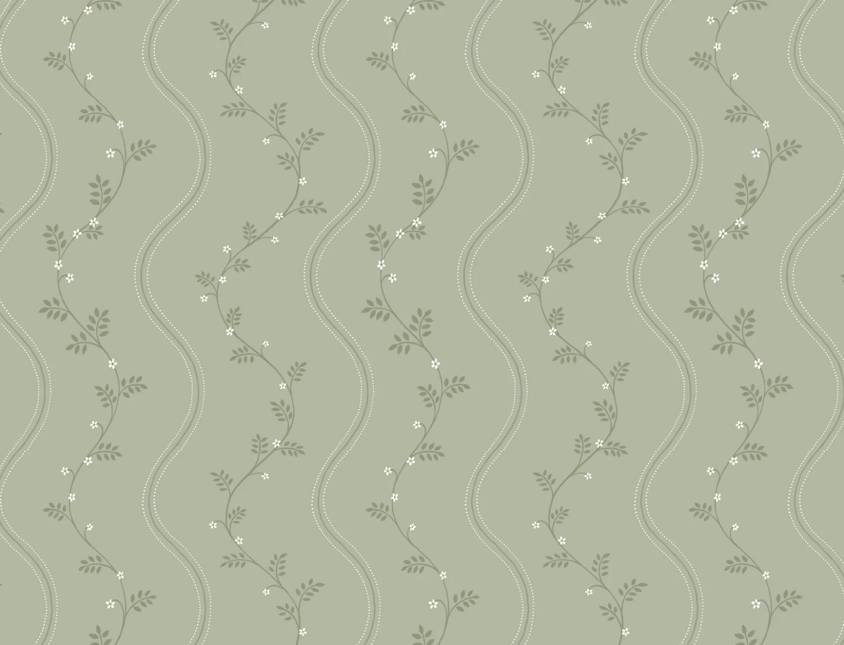 Green Vintage Floral Elegance Mural With Subtle Charm