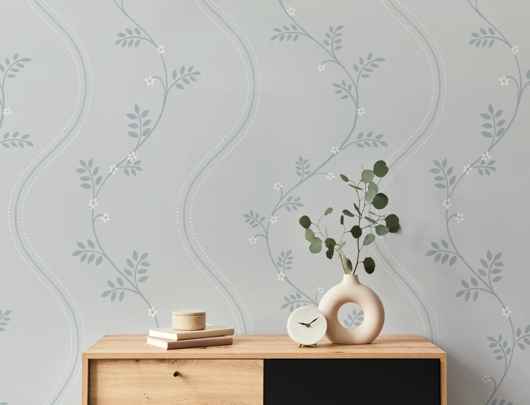 Blue Vintage Floral Pattern Wallpaper Mural