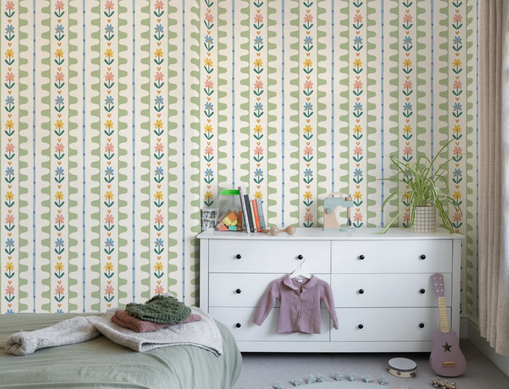 Multicolor Floral Striped Pattern Mural For Cheerful Spaces