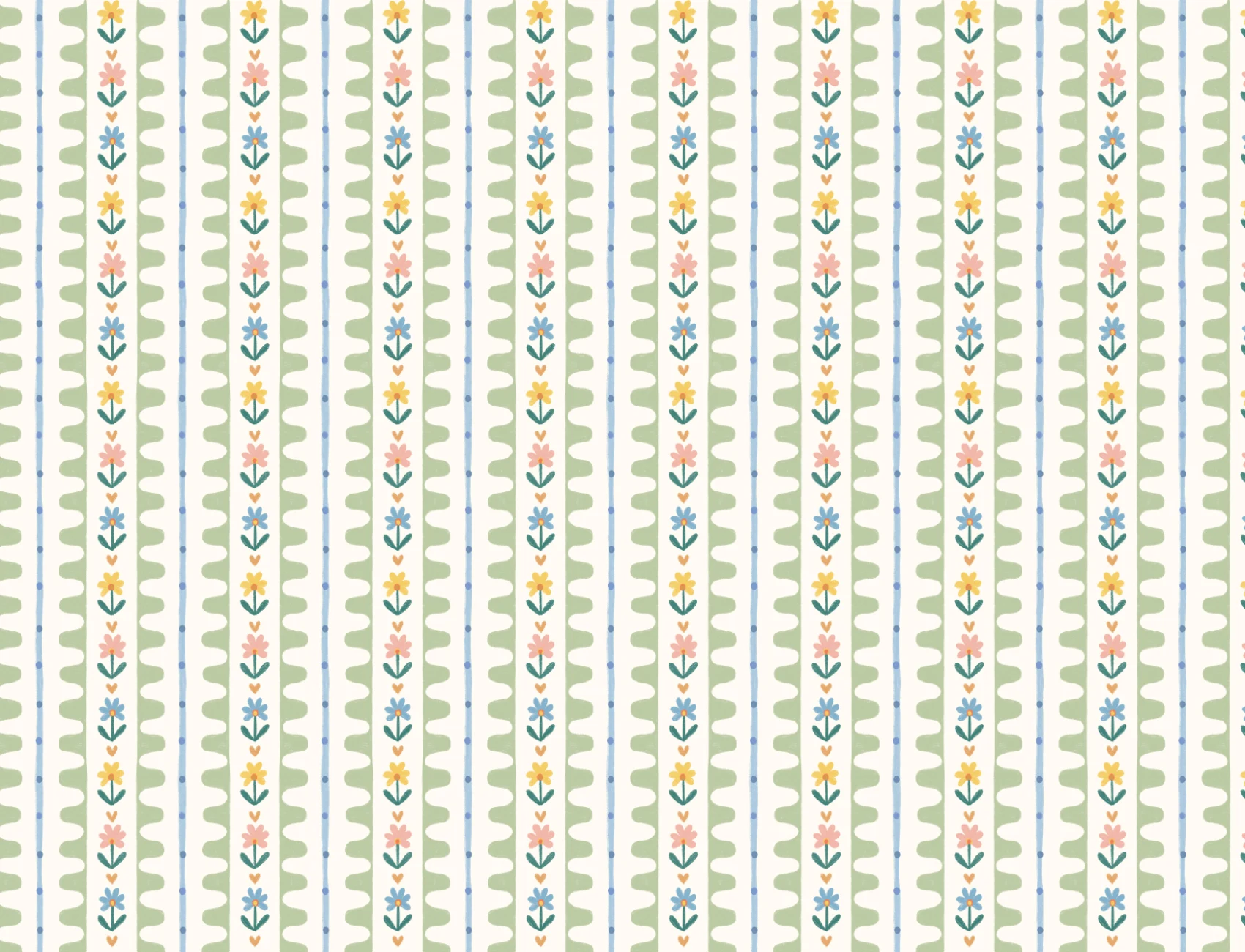 Multicolor Floral Striped Pattern Mural For Cheerful Spaces