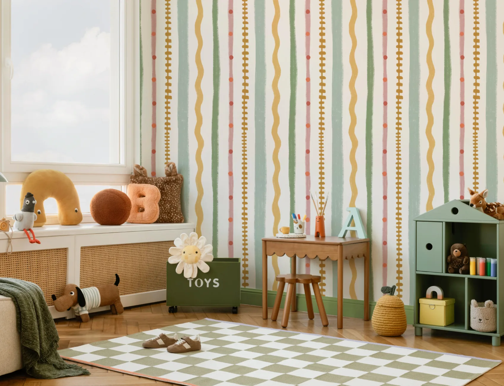 Multicolor Stripes Retro Pattern Mural for Playful Spaces