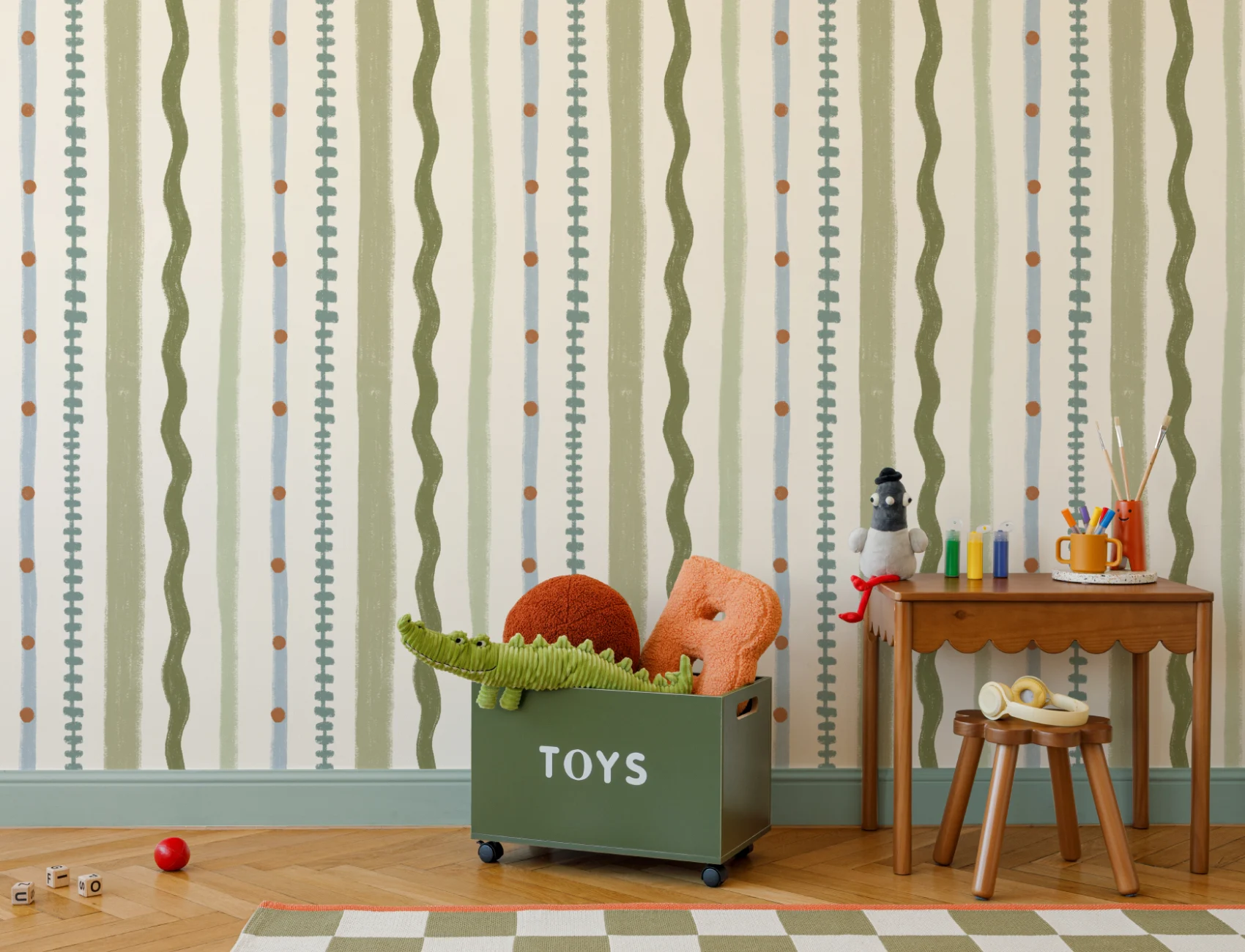 Green Striped Retro Pattern Mural With Playful Vibe