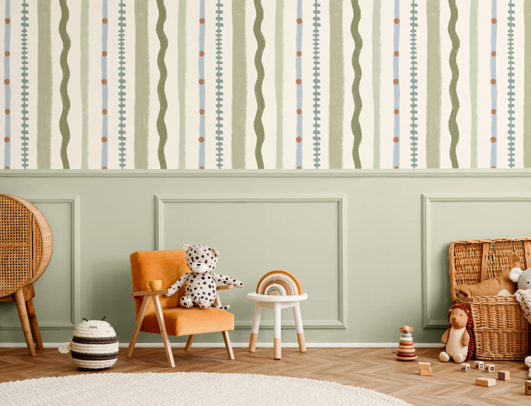 Green Striped Retro Pattern Mural With Playful Vibe