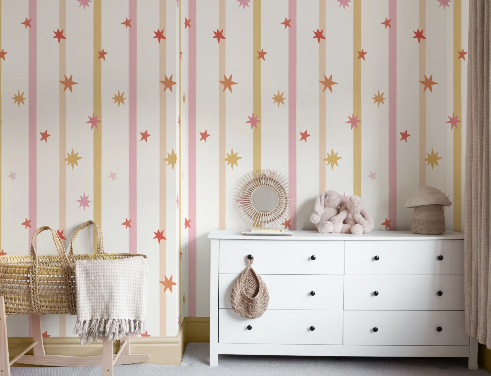 Pink Striped Star Pattern Kids Room Mural