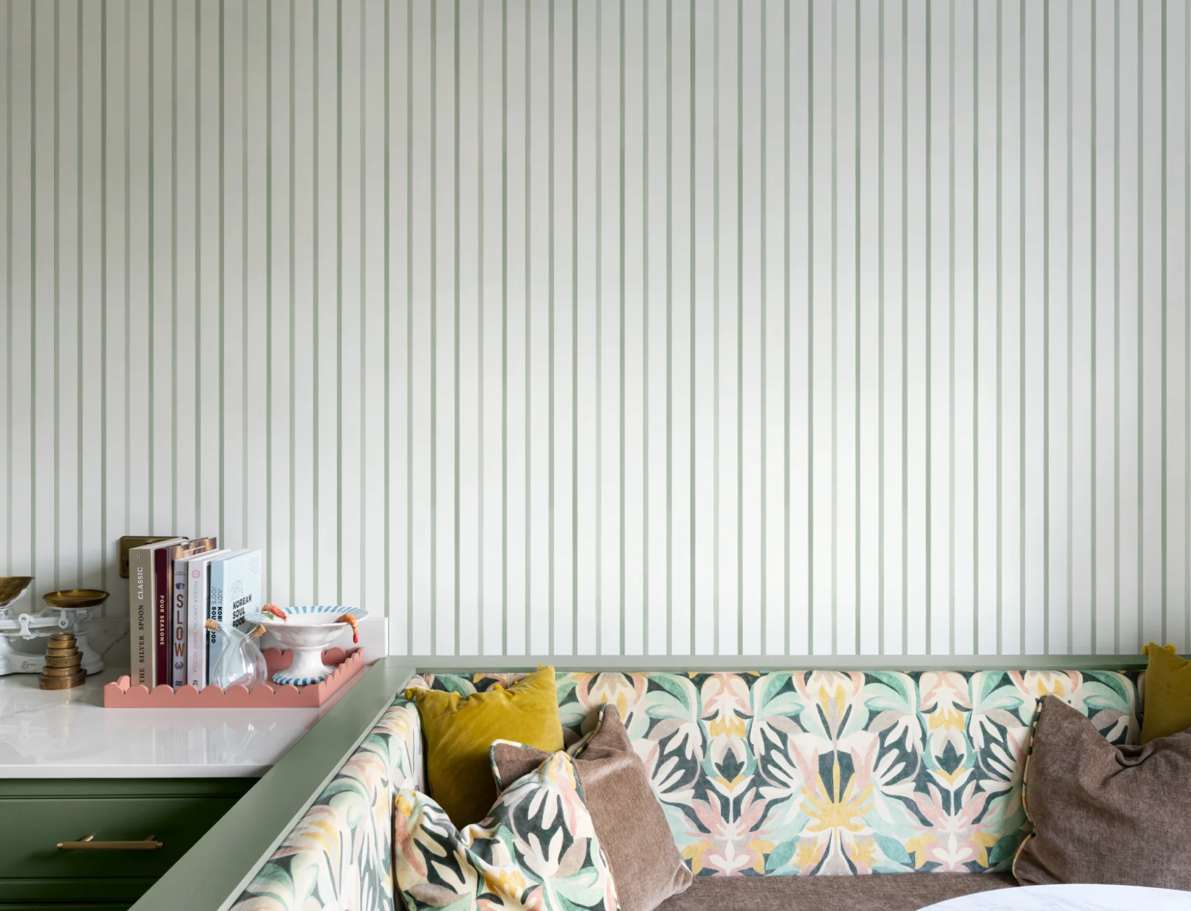 Green Nautical Striped Pattern Mural For Serene Spaces