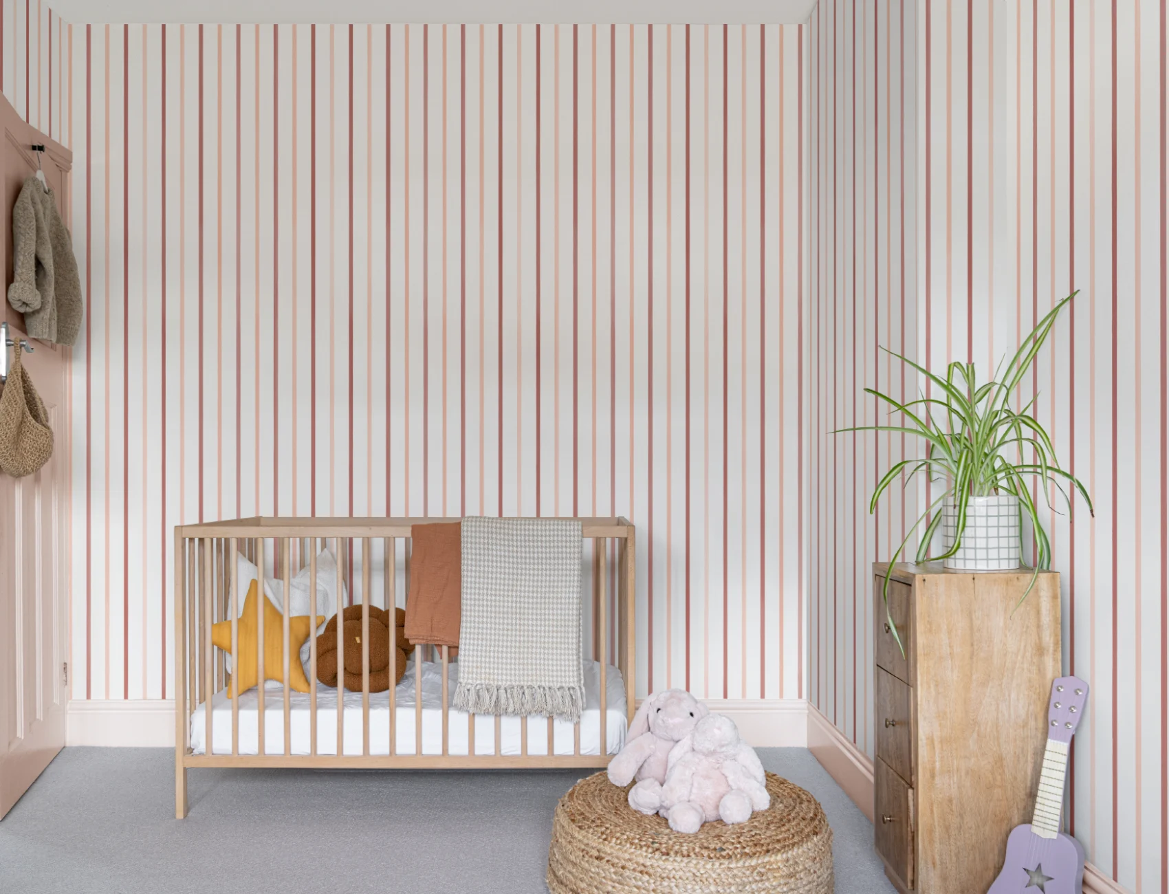 Red Nautical Striped Pattern Mural For A Bold Atmosphere