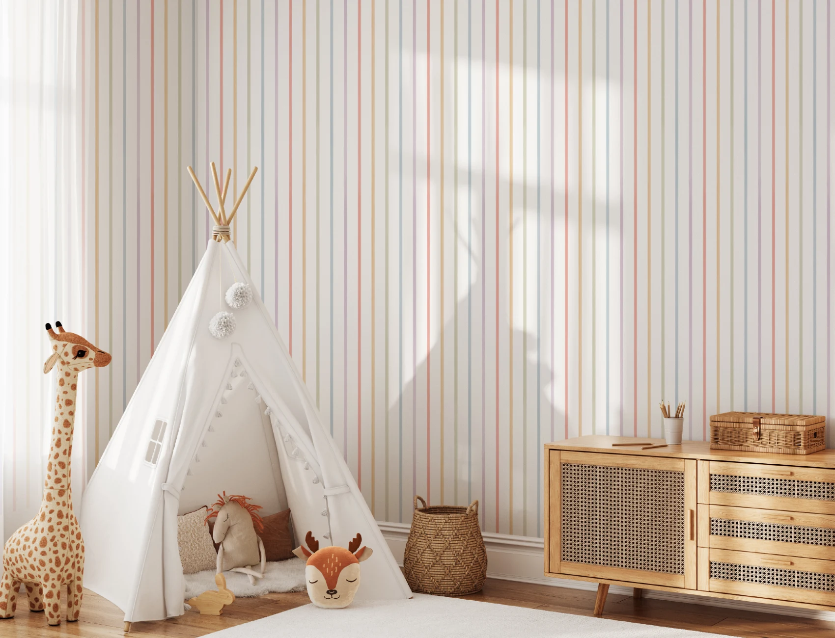 Multicolor Striped Kids’ Pattern Mural for Playful Spaces
