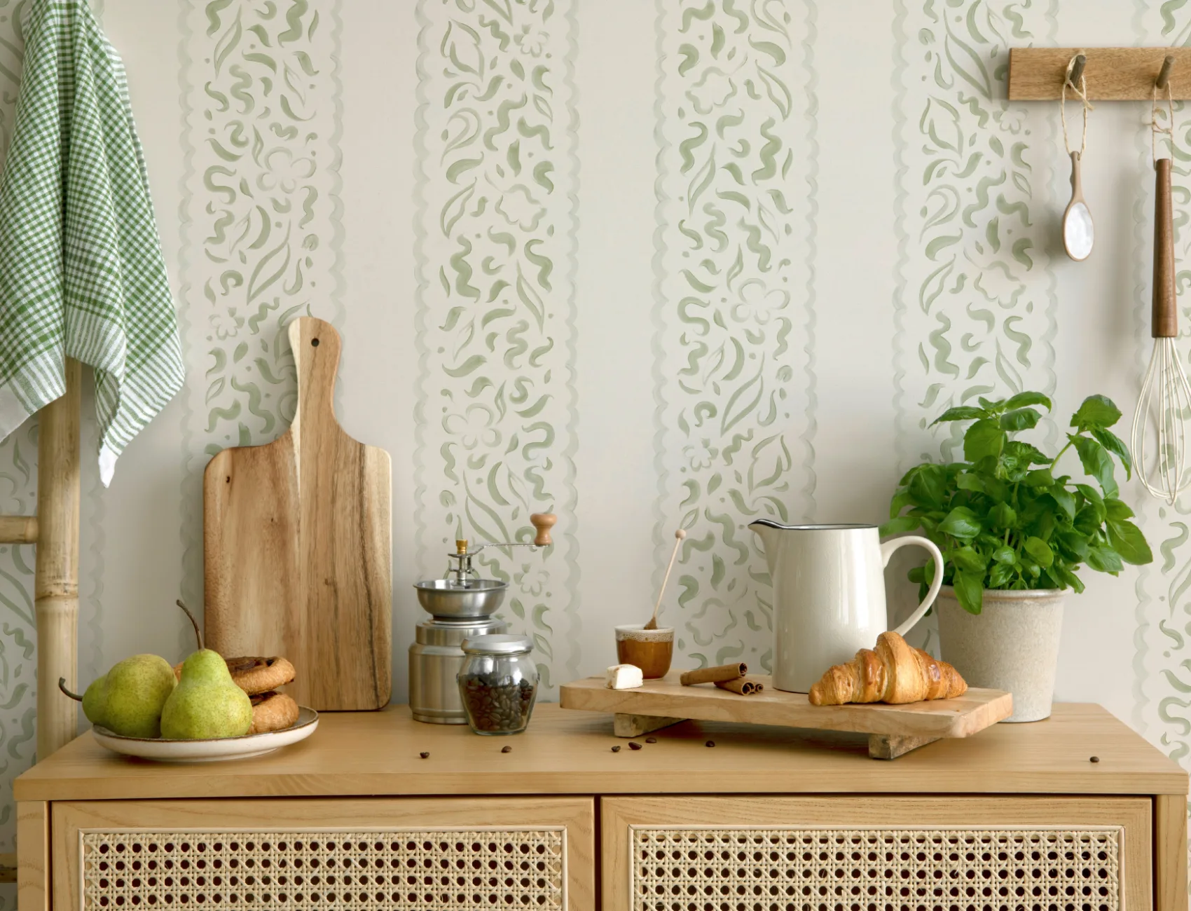 Green Abstract Leaves Striped Mural