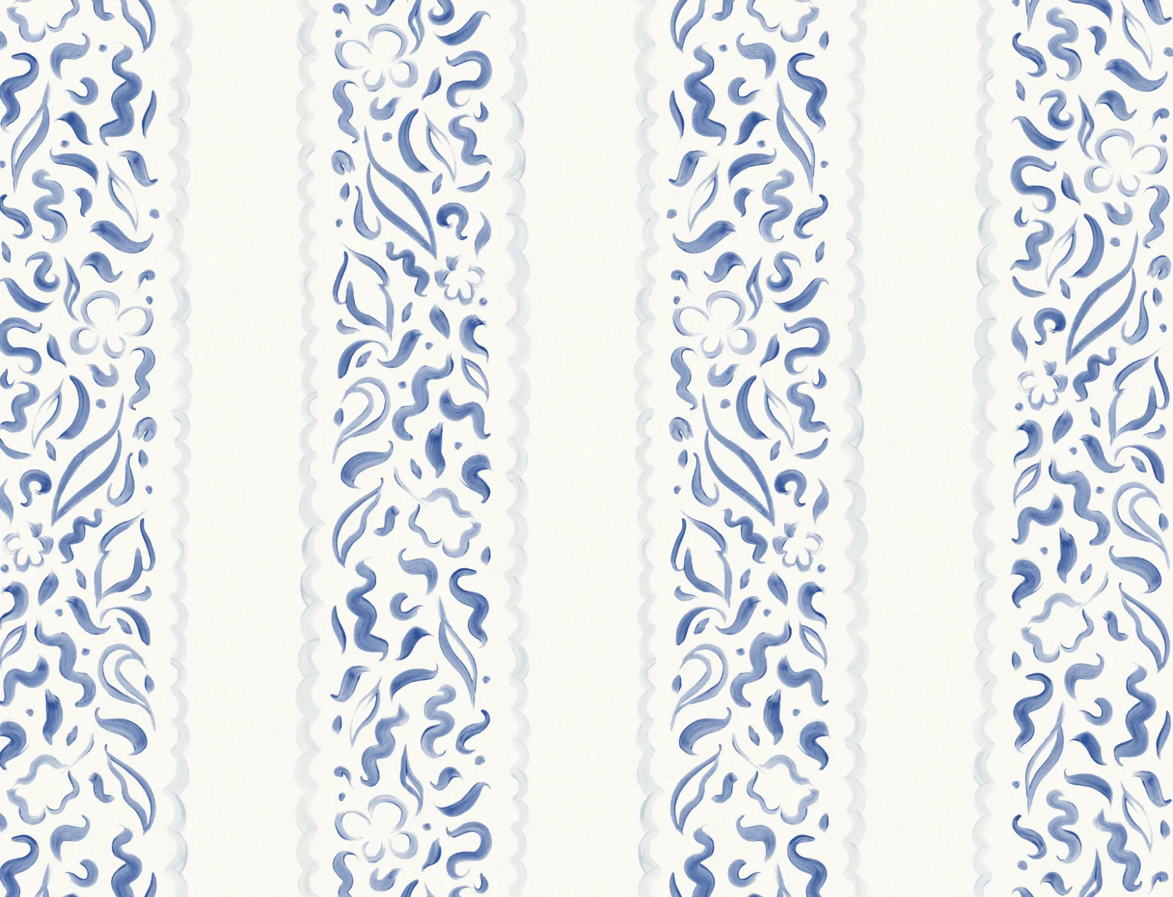 Blue Abstract Leaves Striped Mural