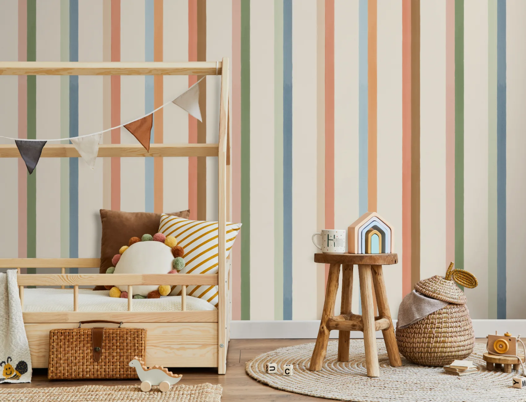 Hand Painted Retro Vertical Stripes Mural