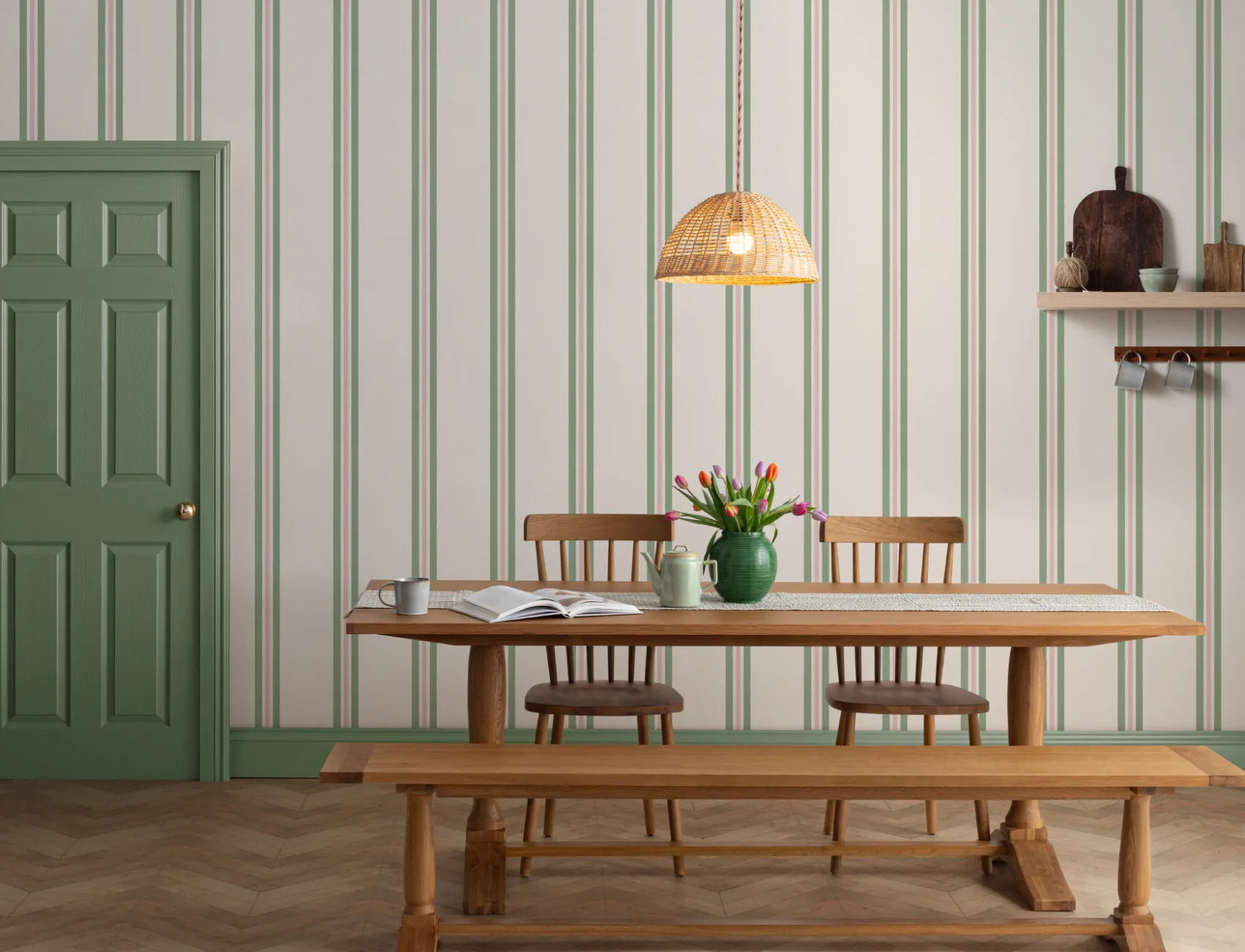 Papel de parede de riscas de lápis com contraste verde