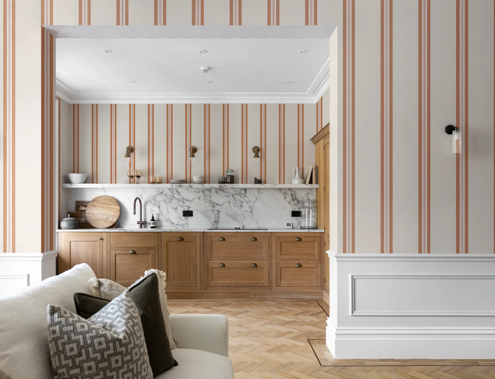 Orange Contrast Pencil Stripes Wallpaper