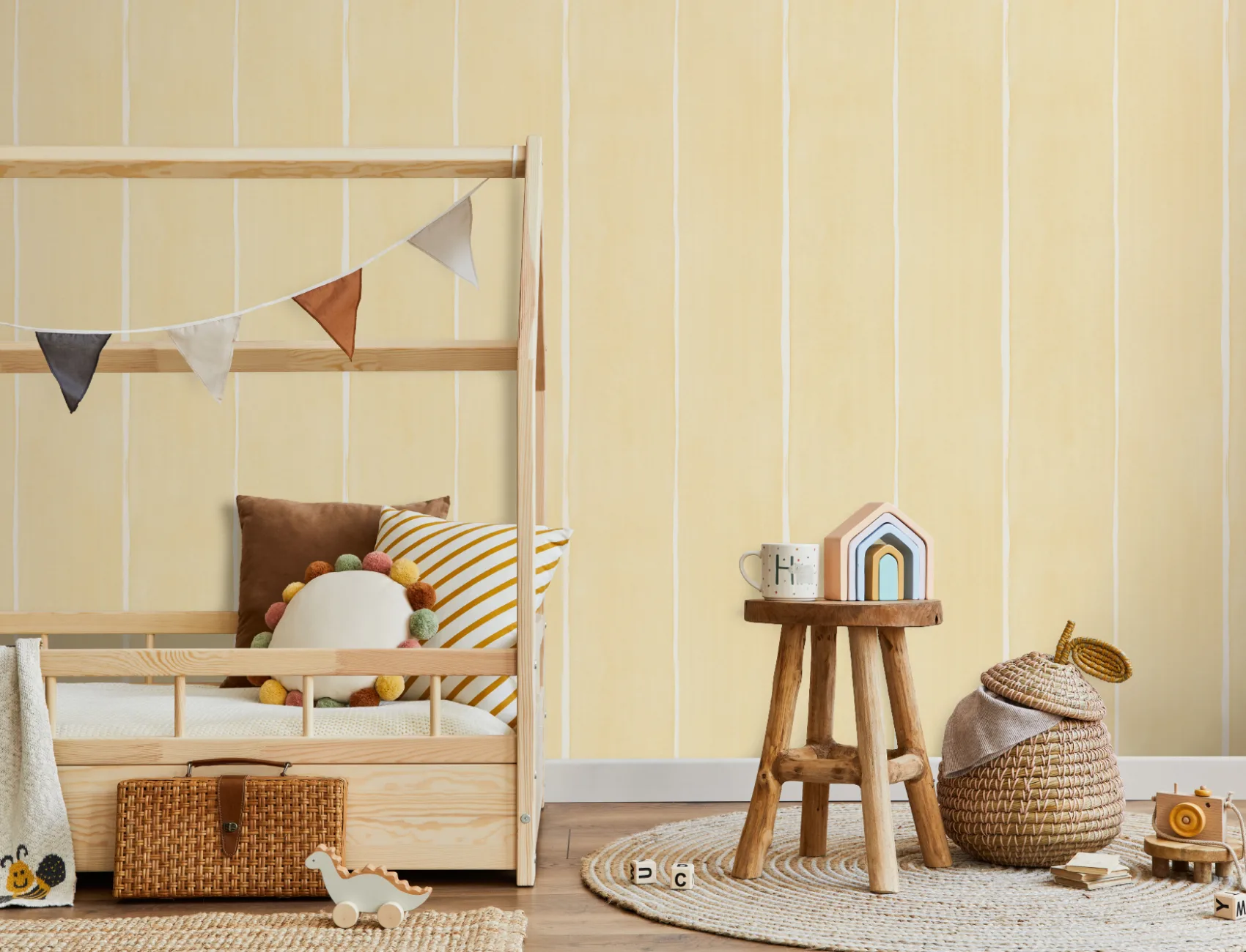 Yellow Thick Vertical Stripes Watercolor Painted Wallpaper